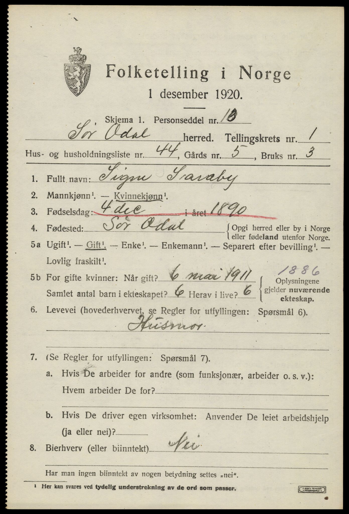 SAH, 1920 census for Sør-Odal, 1920, p. 2977