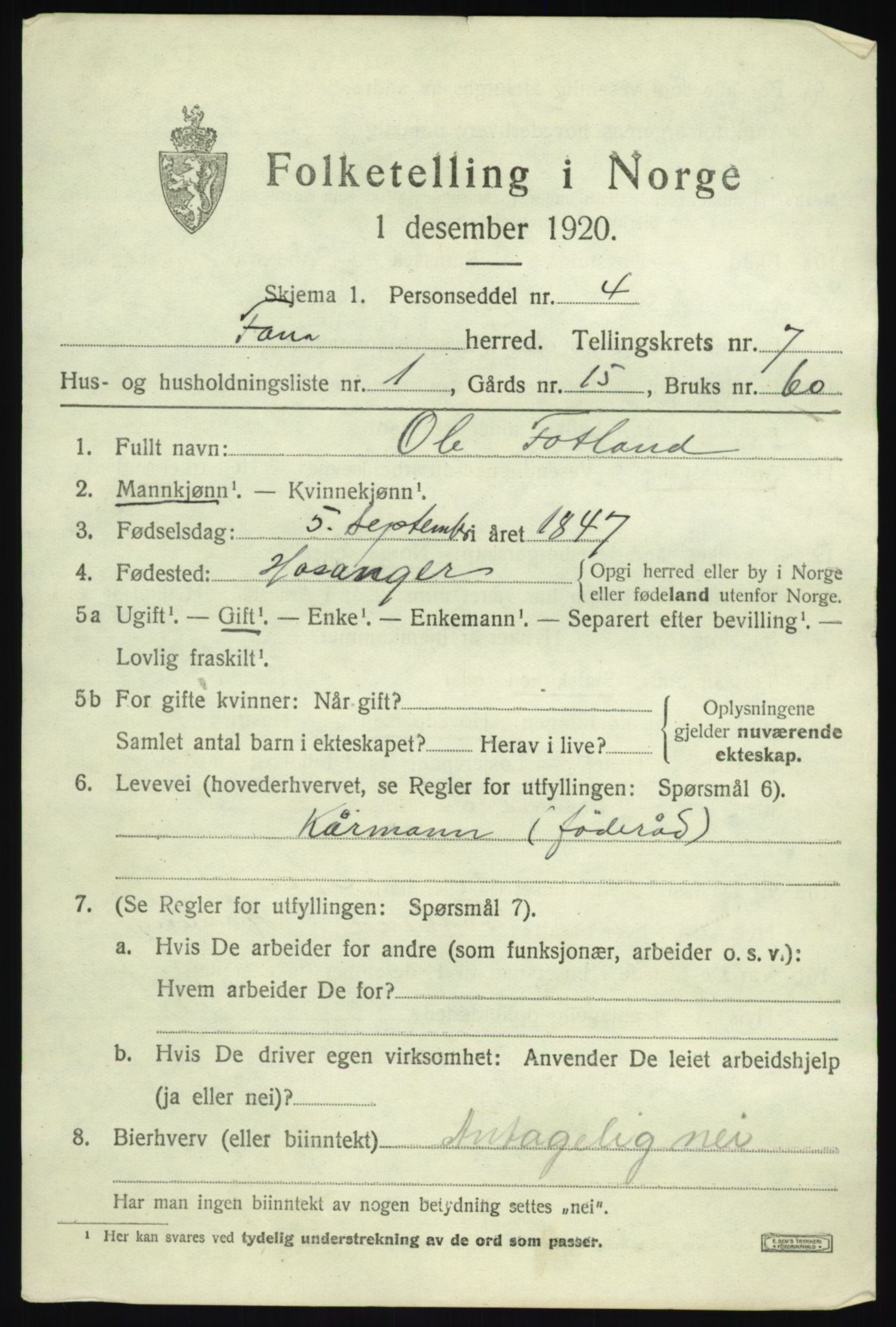 SAB, 1920 census for Fana, 1920, p. 12573