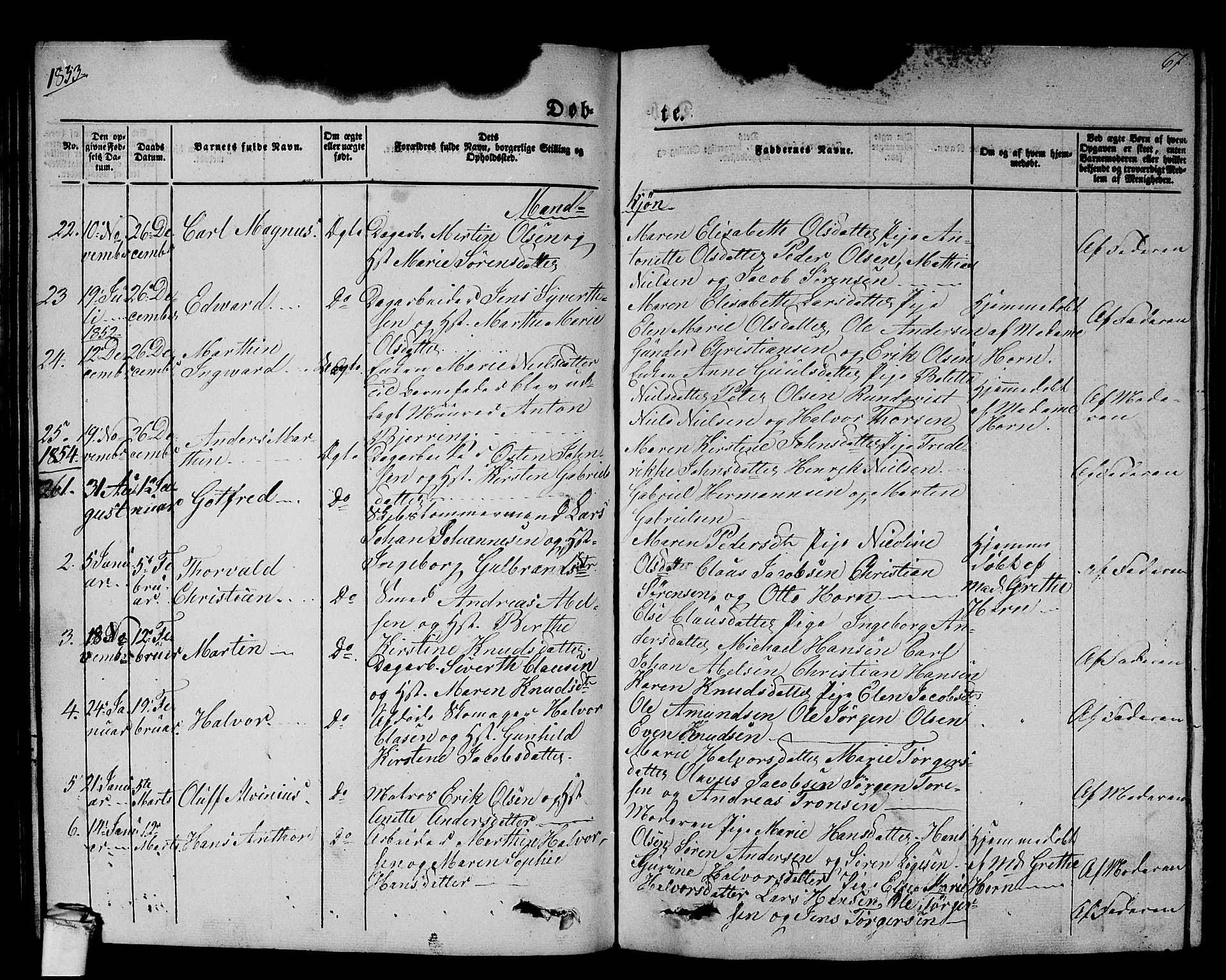 Larvik kirkebøker, AV/SAKO-A-352/G/Gb/L0002: Parish register (copy) no. II 2, 1843-1866, p. 67