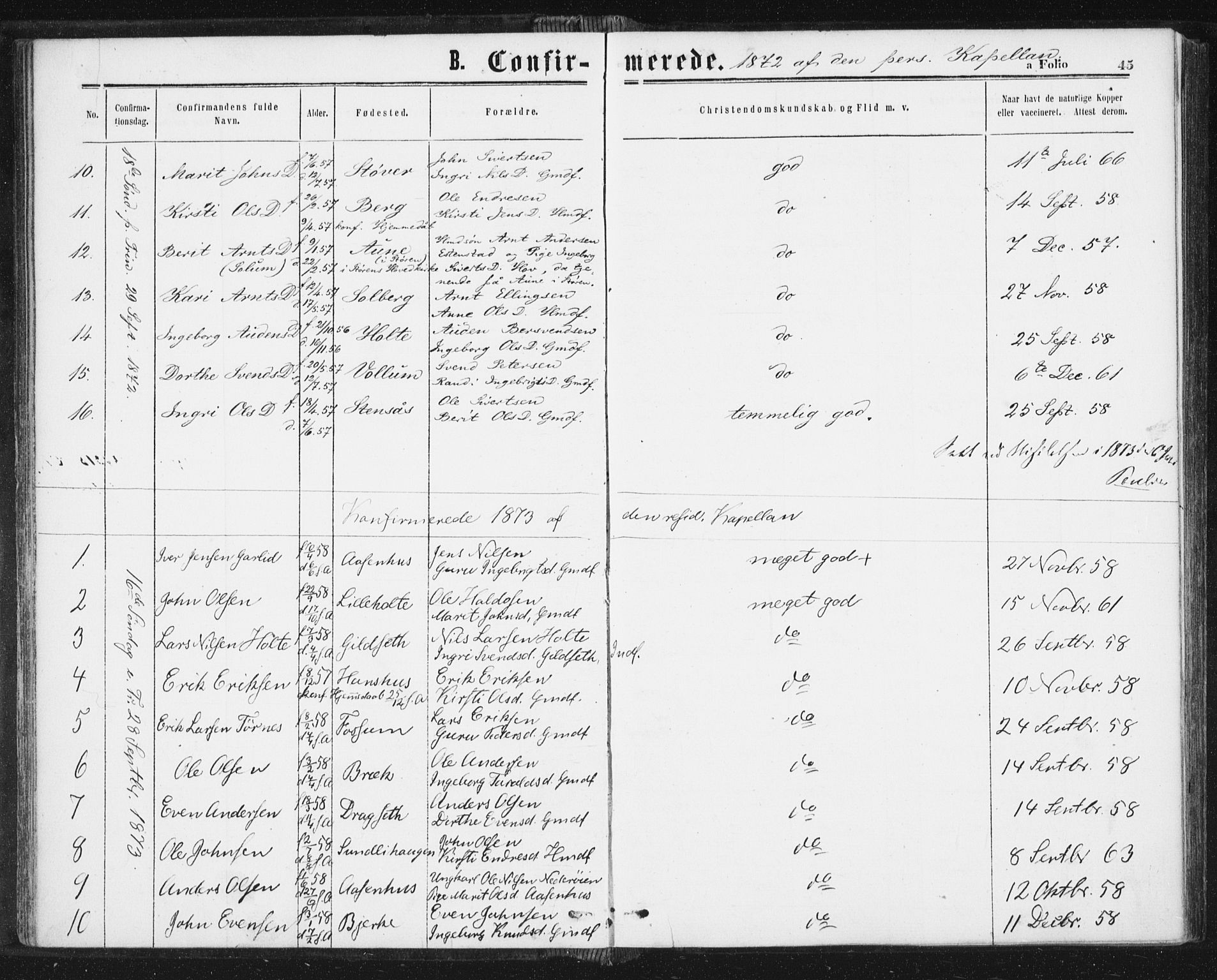 Ministerialprotokoller, klokkerbøker og fødselsregistre - Sør-Trøndelag, AV/SAT-A-1456/689/L1039: Parish register (official) no. 689A04, 1865-1878, p. 45
