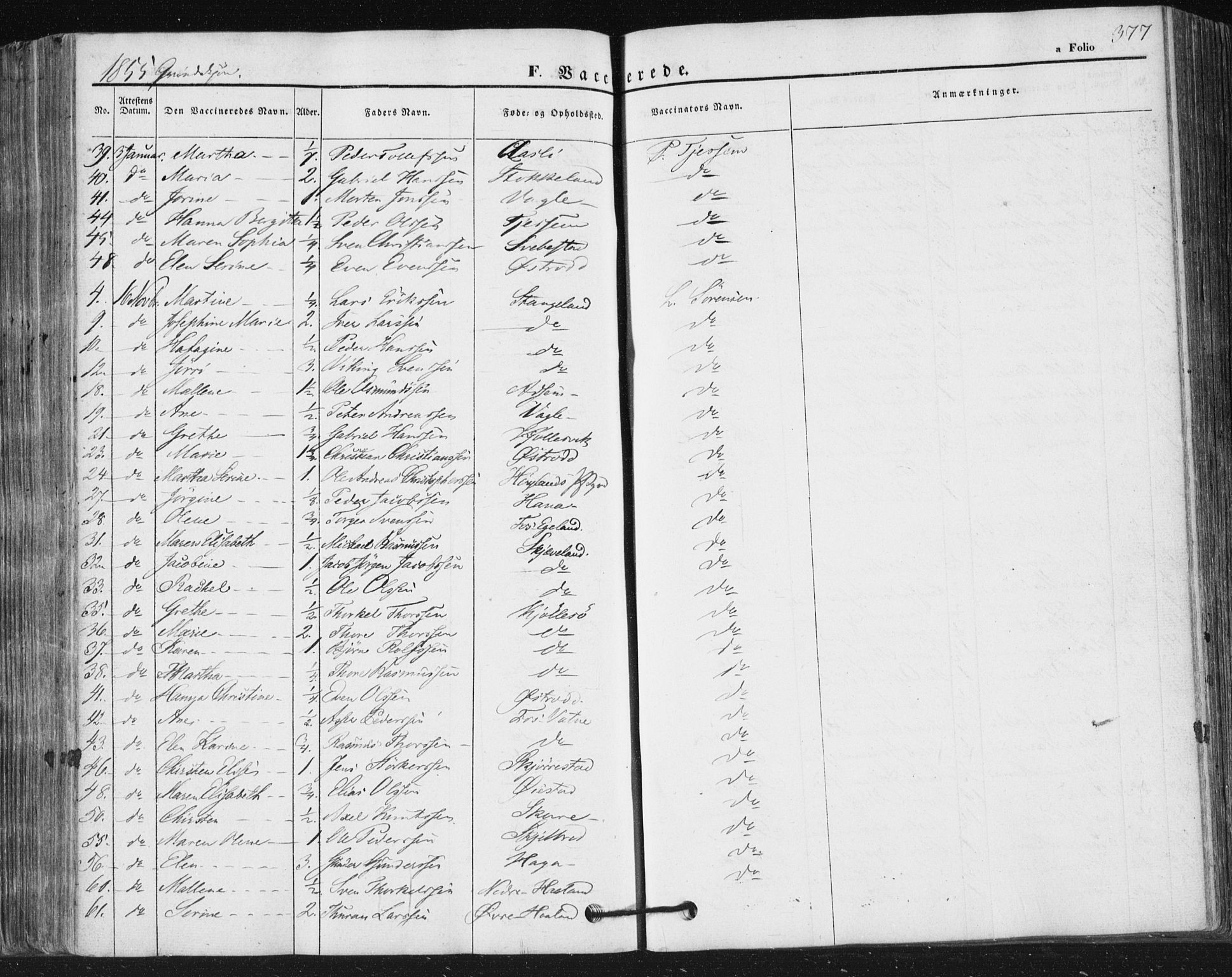 Høyland sokneprestkontor, SAST/A-101799/001/30BA/L0008: Parish register (official) no. A 8, 1841-1856, p. 377