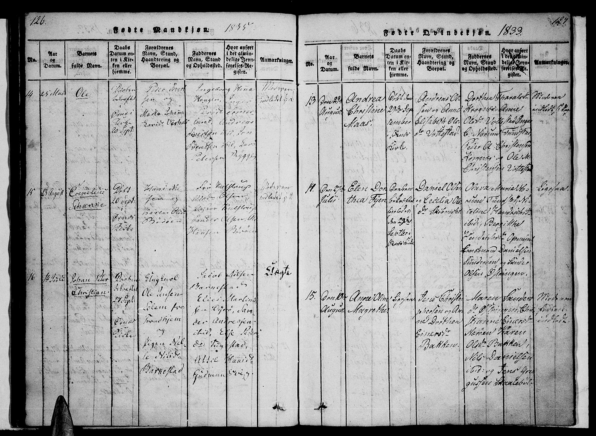 Ministerialprotokoller, klokkerbøker og fødselsregistre - Nordland, SAT/A-1459/893/L1331: Parish register (official) no. 893A04, 1820-1840, p. 126-127