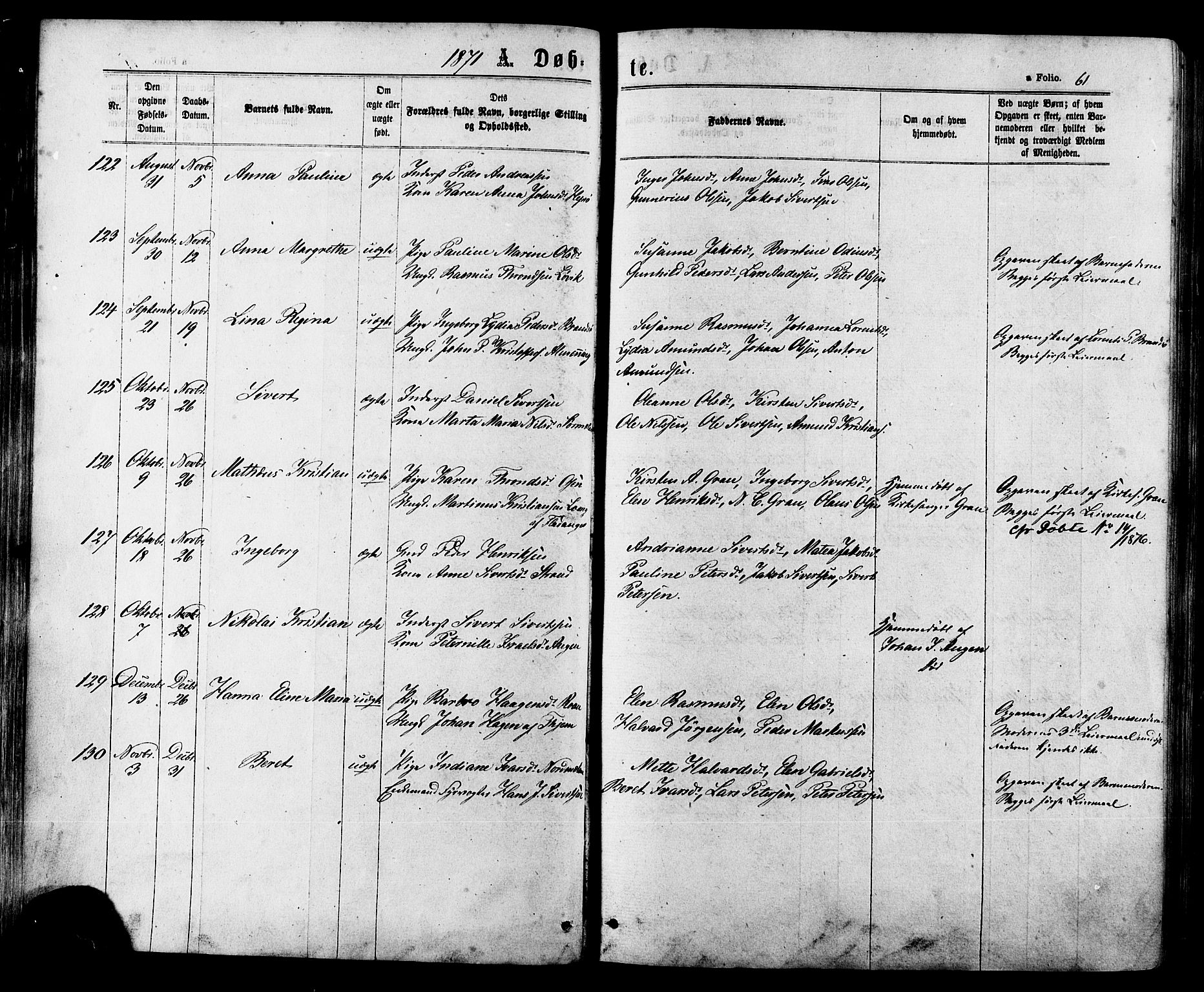 Ministerialprotokoller, klokkerbøker og fødselsregistre - Sør-Trøndelag, AV/SAT-A-1456/657/L0706: Parish register (official) no. 657A07, 1867-1878, p. 61