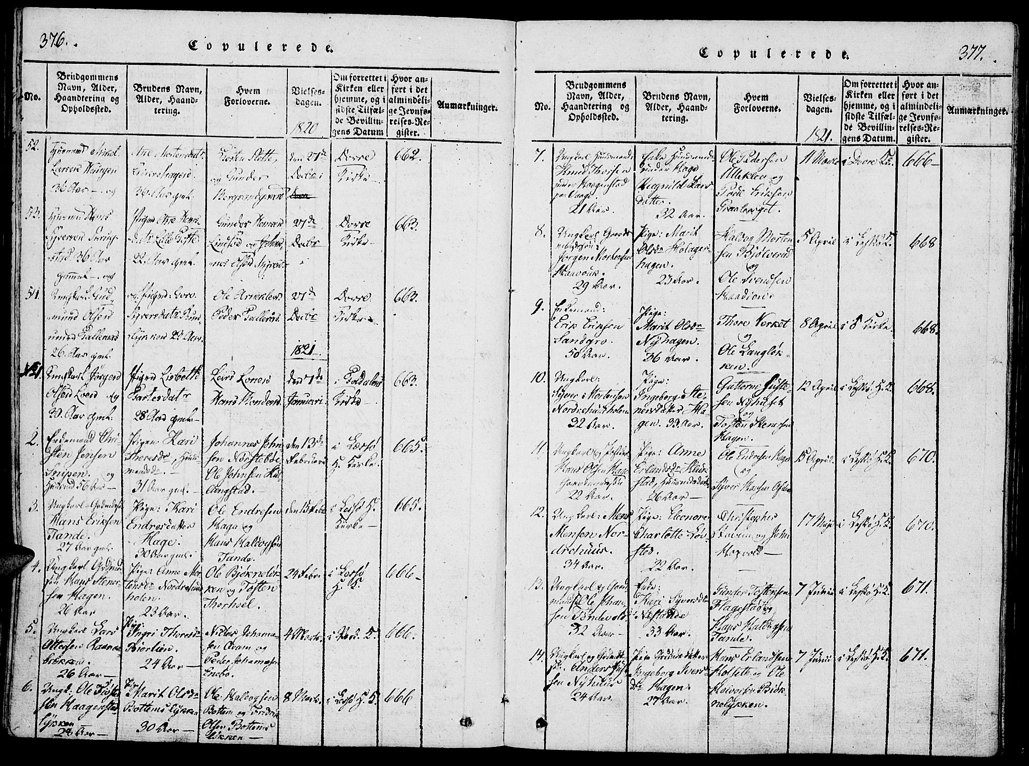 Lesja prestekontor, SAH/PREST-068/H/Ha/Haa/L0004: Parish register (official) no. 4, 1820-1829, p. 376-377