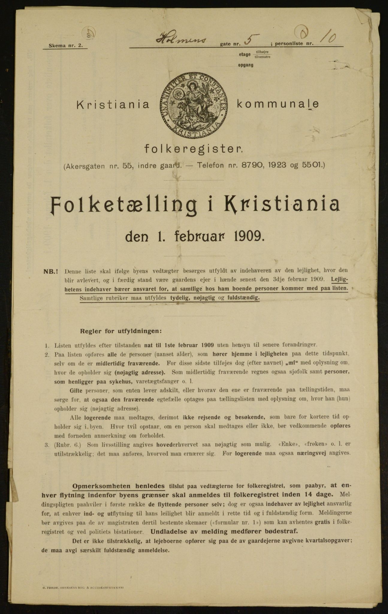 OBA, Municipal Census 1909 for Kristiania, 1909, p. 37044