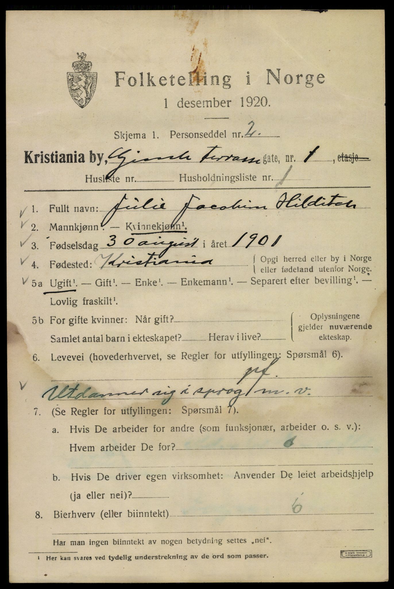 SAO, 1920 census for Kristiania, 1920, p. 247359