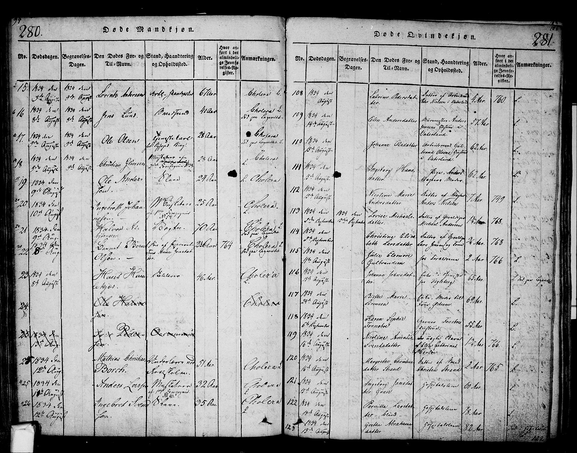 Fredrikstad prestekontor Kirkebøker, AV/SAO-A-11082/F/Fa/L0004: Parish register (official) no. 4, 1816-1834, p. 280-281