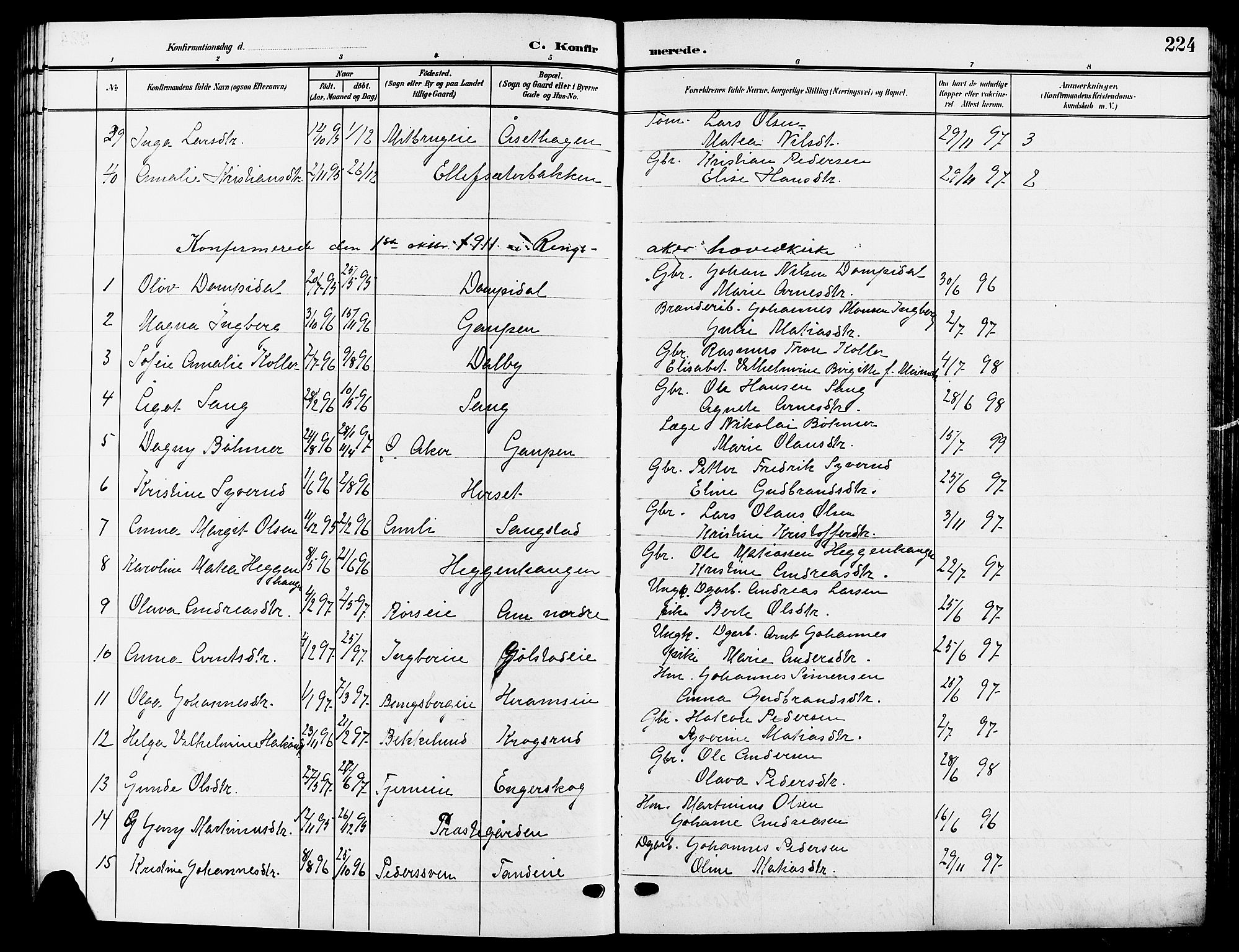 Ringsaker prestekontor, SAH/PREST-014/L/La/L0015: Parish register (copy) no. 15, 1903-1912, p. 224