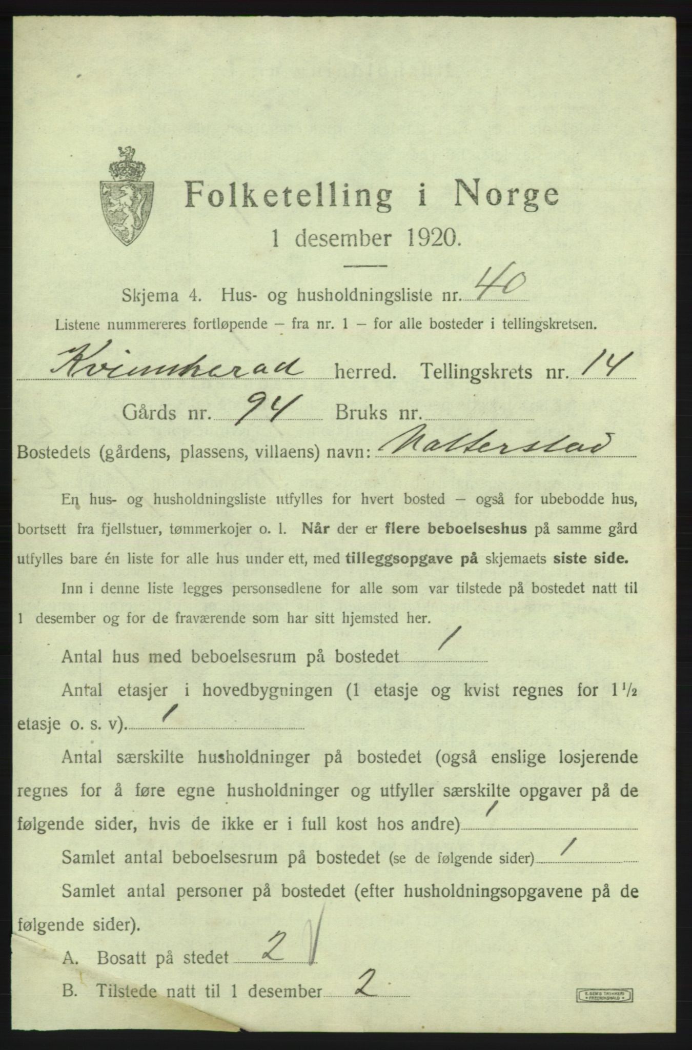 SAB, 1920 census for Kvinnherad, 1920, p. 1943