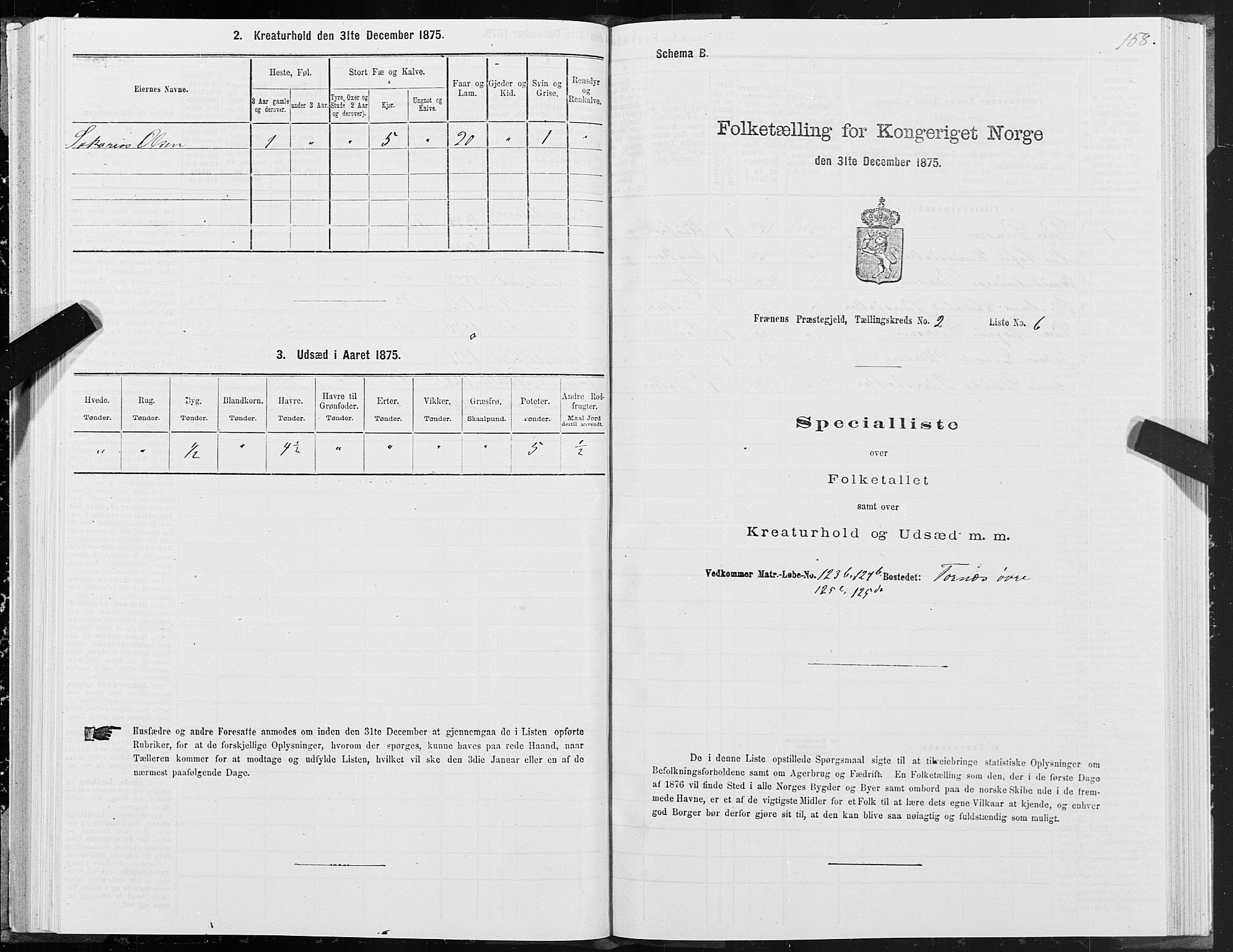 SAT, 1875 census for 1548P Fræna, 1875, p. 1158