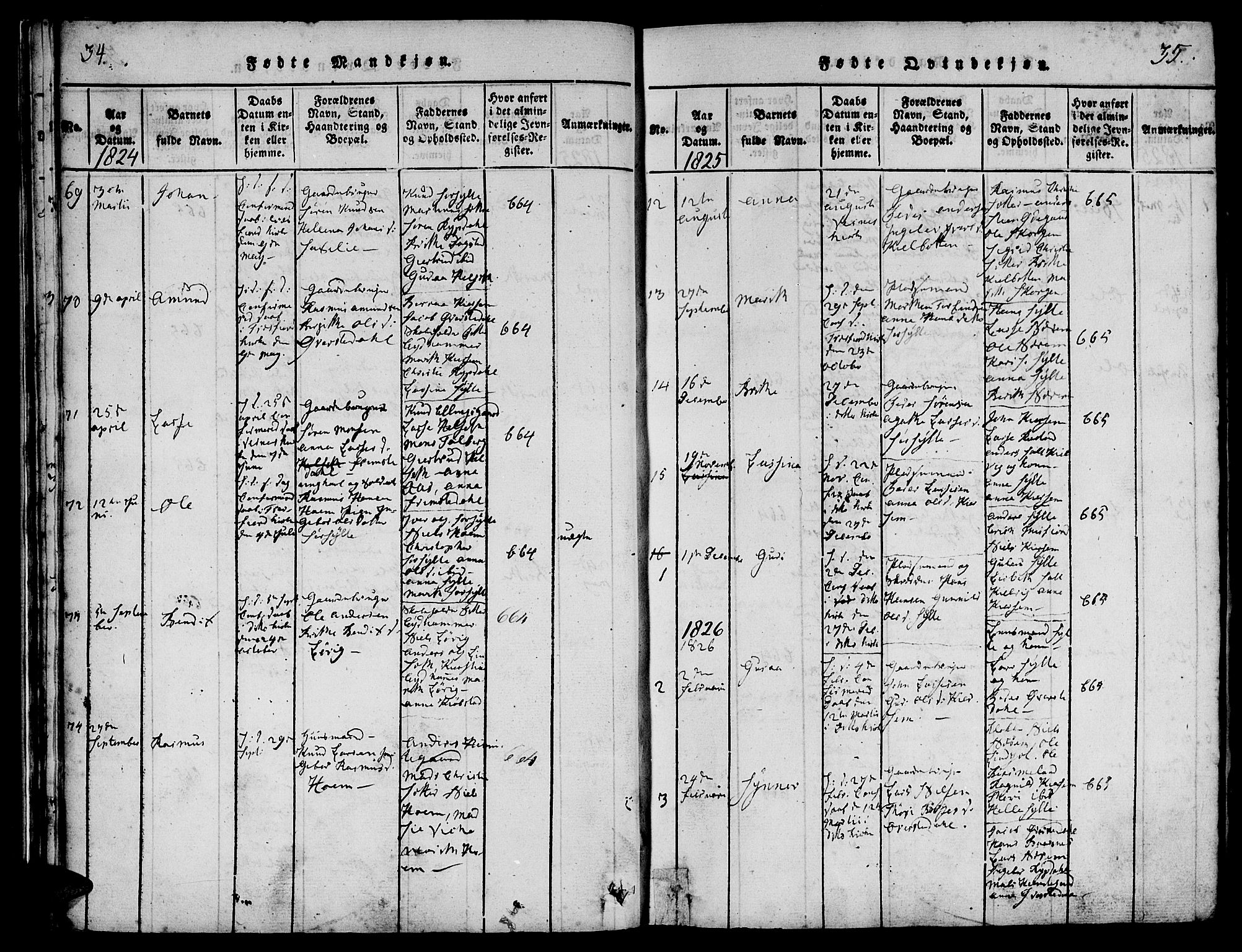 Ministerialprotokoller, klokkerbøker og fødselsregistre - Møre og Romsdal, AV/SAT-A-1454/541/L0544: Parish register (official) no. 541A01, 1818-1847, p. 34-35