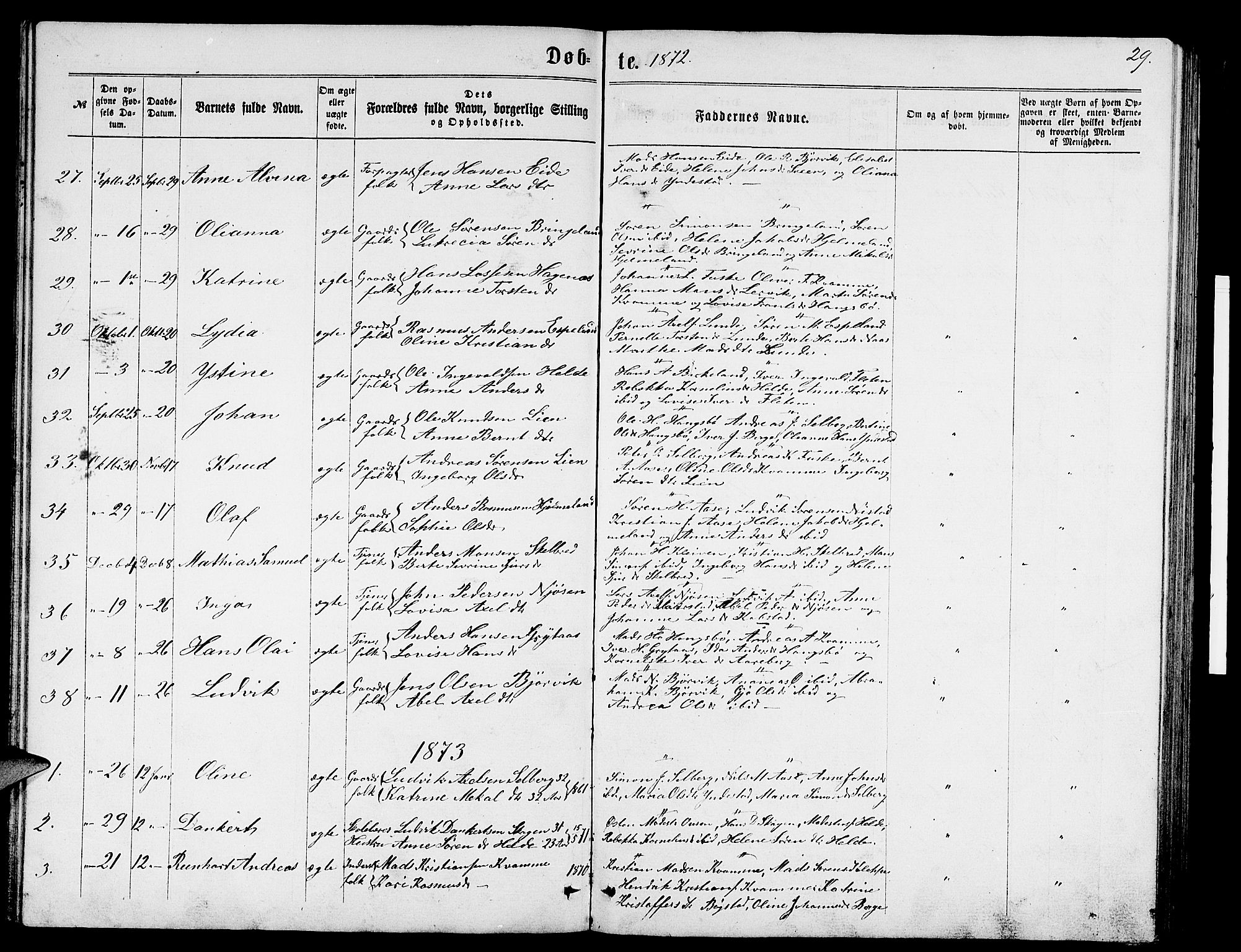 Gaular sokneprestembete, SAB/A-80001/H/Hab: Parish register (copy) no. B 2, 1863-1881, p. 29