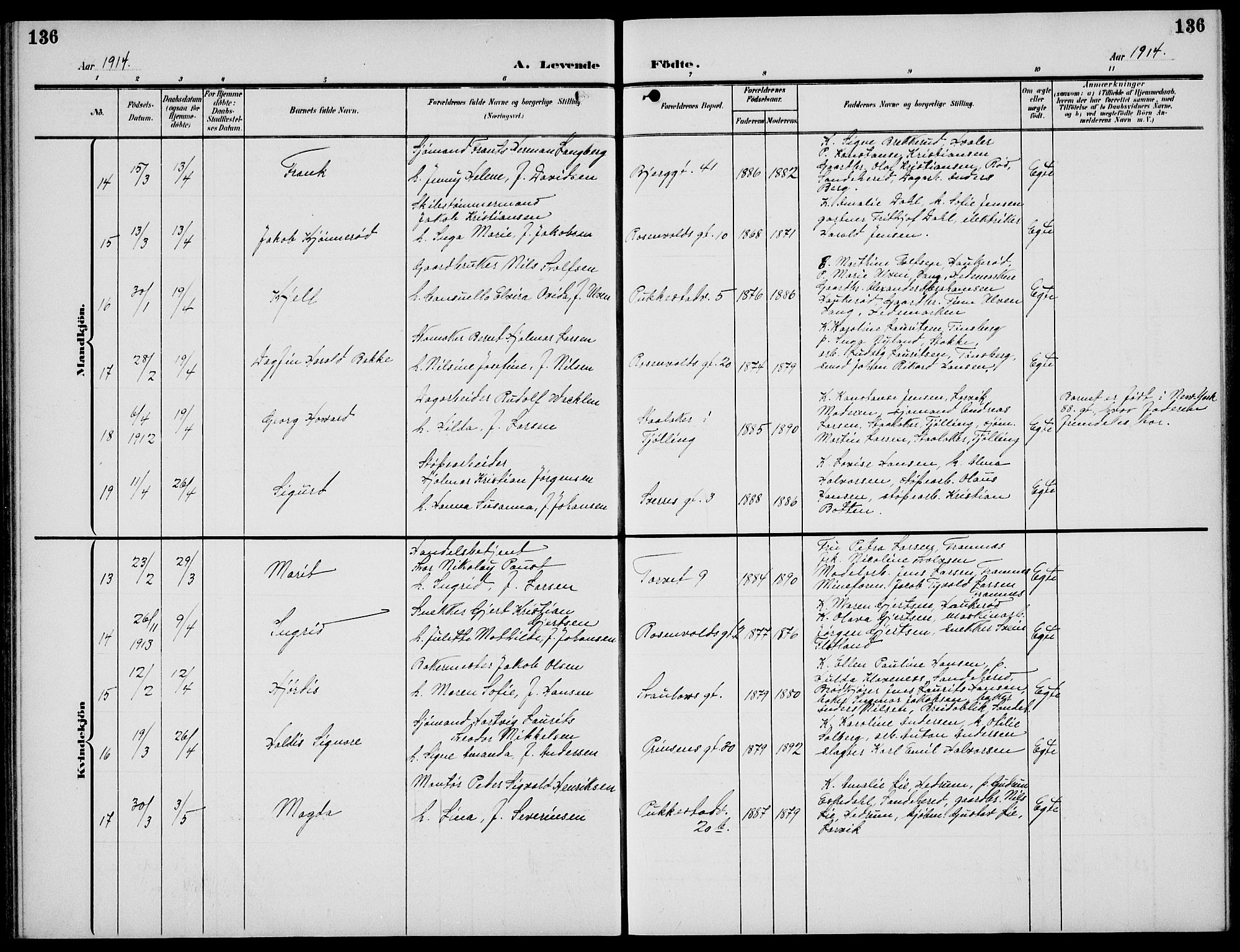 Sandefjord kirkebøker, SAKO/A-315/G/Ga/L0003: Parish register (copy) no. 3, 1903-1920, p. 136