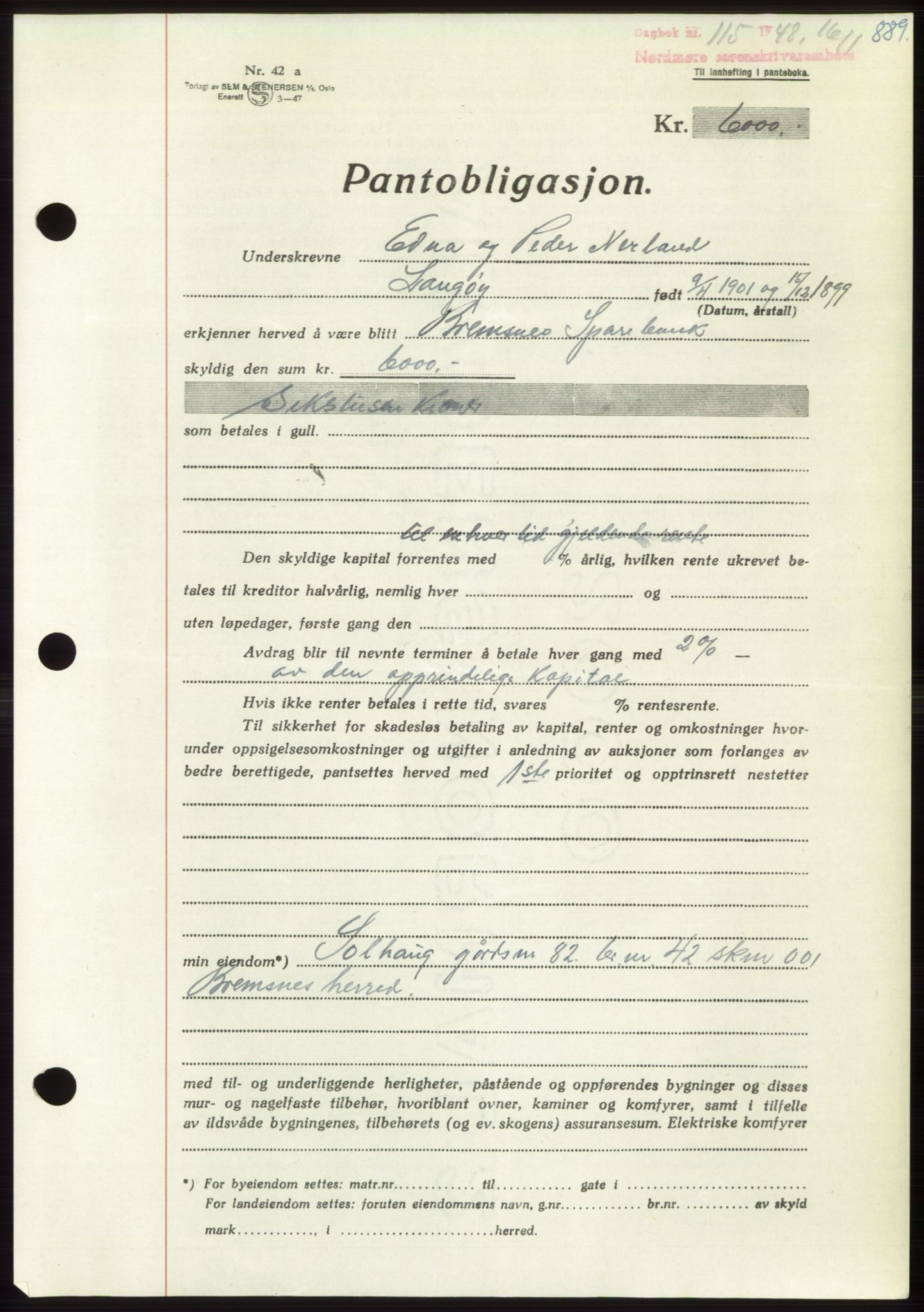 Nordmøre sorenskriveri, AV/SAT-A-4132/1/2/2Ca: Mortgage book no. B97, 1947-1948, Diary no: : 115/1948