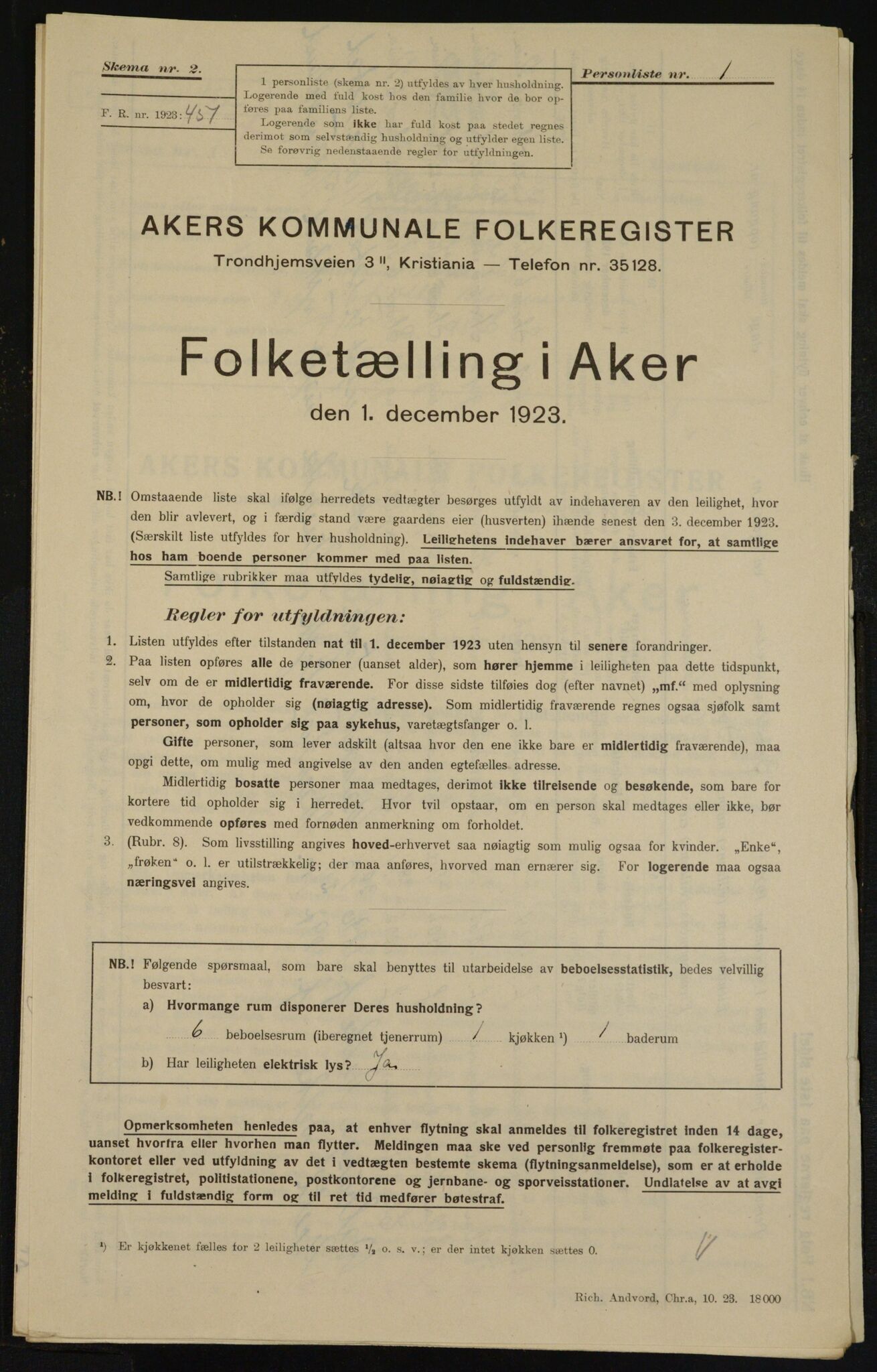 , Municipal Census 1923 for Aker, 1923, p. 10200