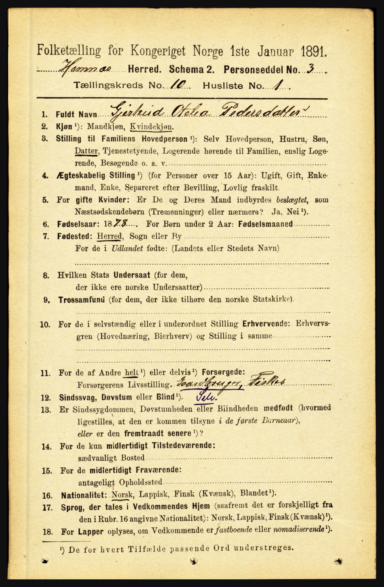 RA, 1891 census for 1832 Hemnes, 1891, p. 4799