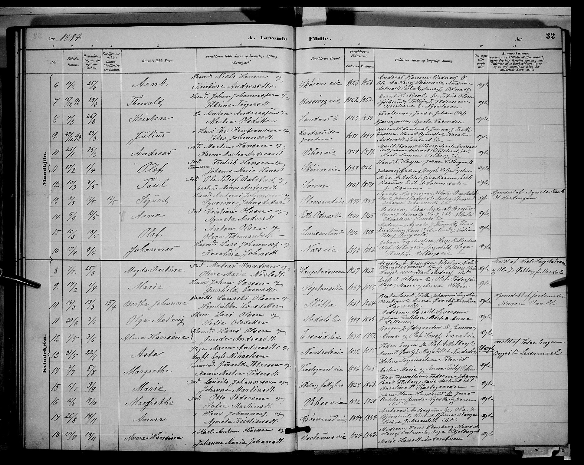 Søndre Land prestekontor, SAH/PREST-122/L/L0003: Parish register (copy) no. 3, 1884-1902, p. 32