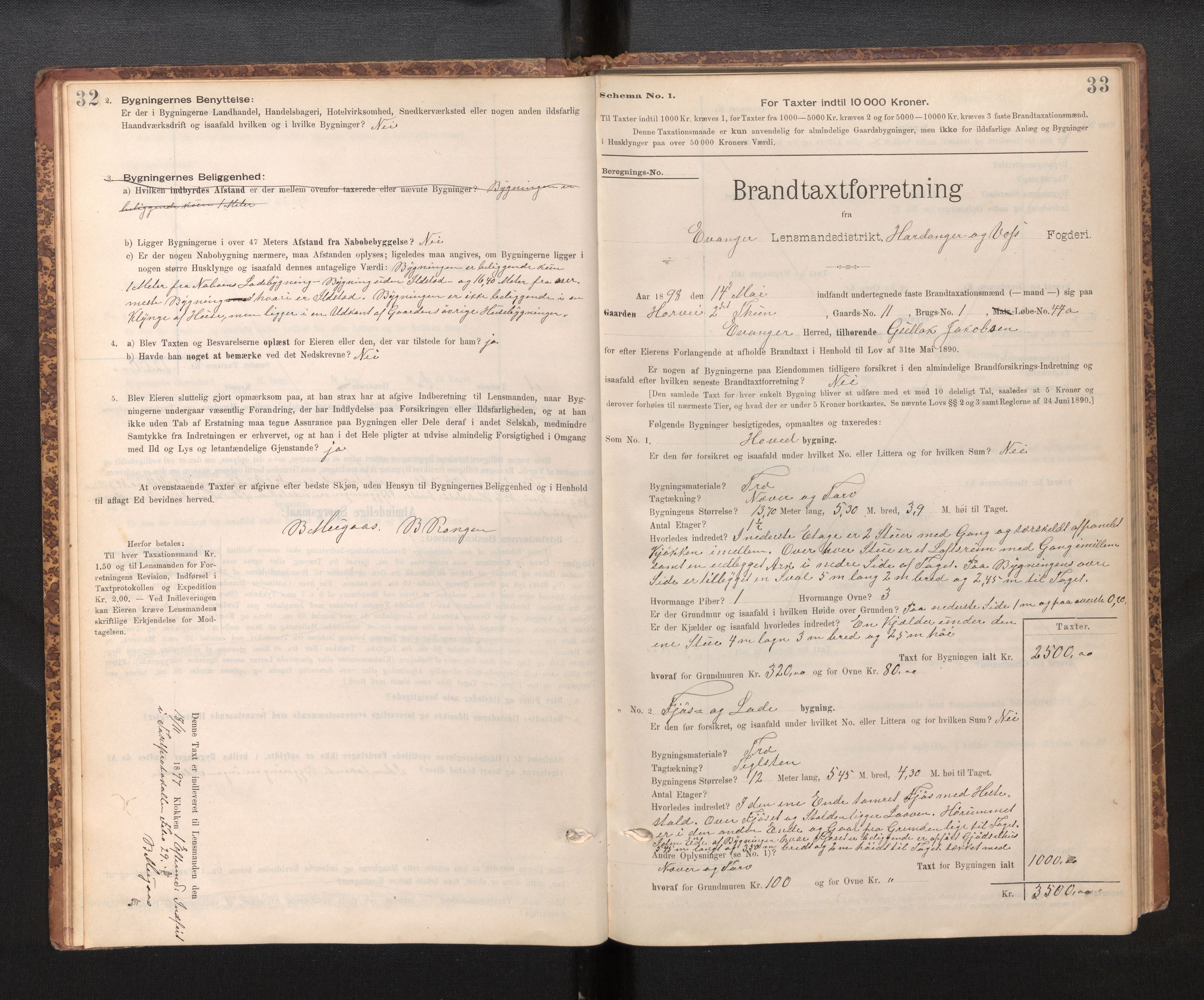 Lensmannen i Evanger, SAB/A-31701/0012/L0005: Branntakstprotokoll, skjematakst, 1895-1935, p. 32-33