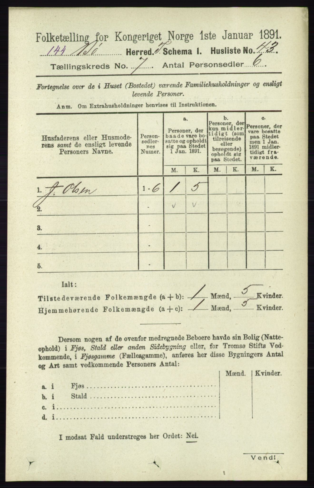 RA, 1891 census for 0821 Bø, 1891, p. 2187