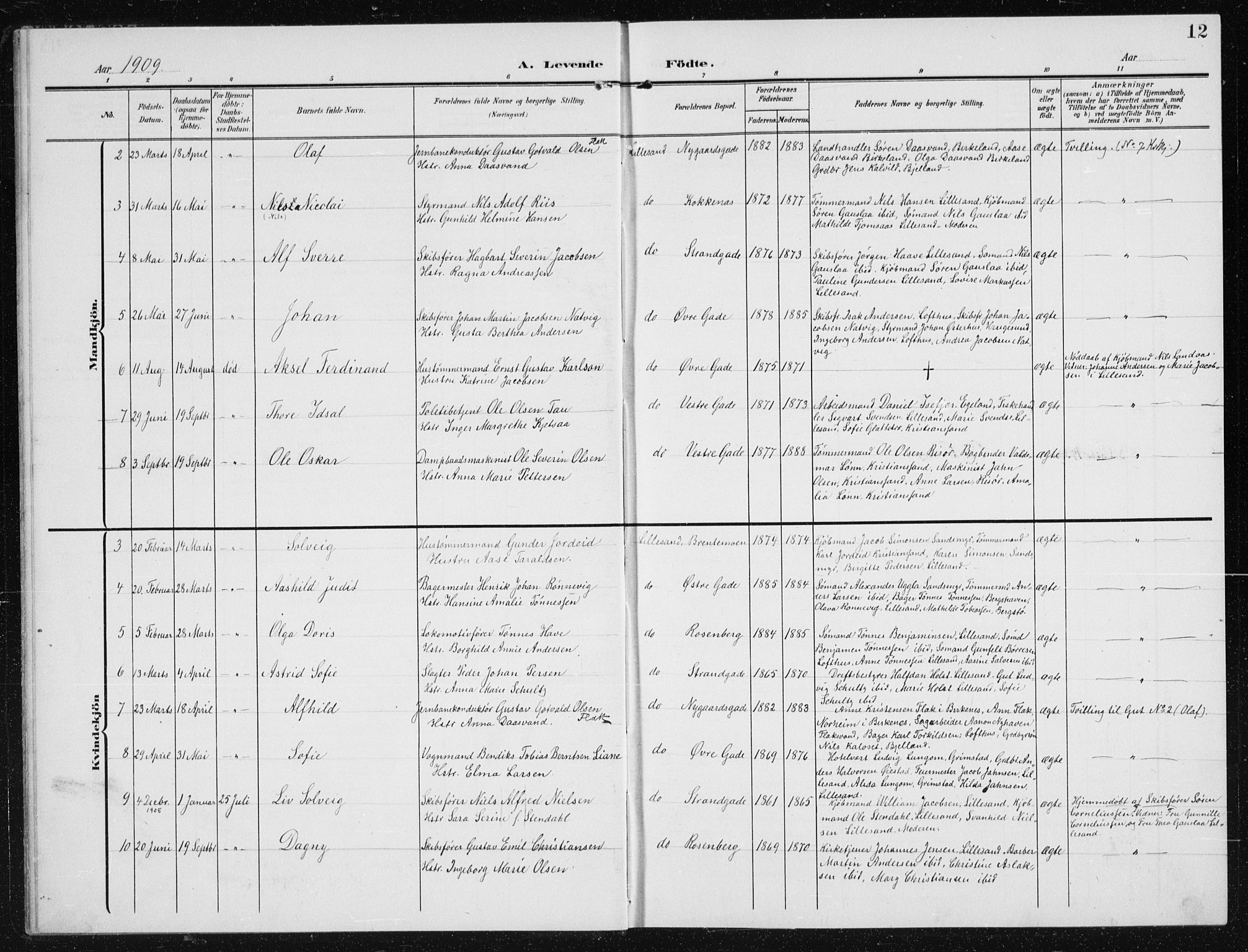 Vestre Moland sokneprestkontor, AV/SAK-1111-0046/F/Fb/Fba/L0002: Parish register (copy) no. B 2, 1904-1934, p. 12