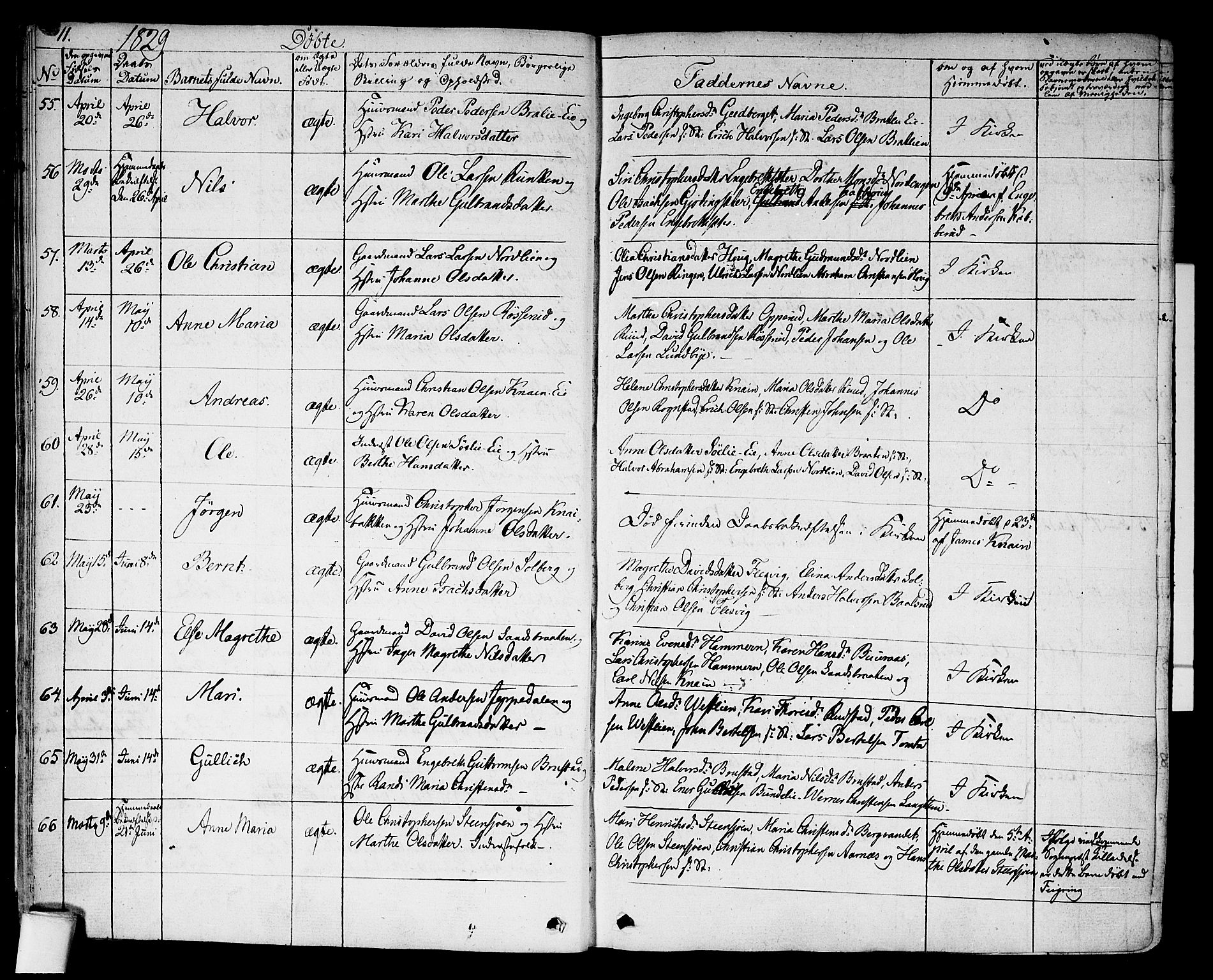 Hurdal prestekontor Kirkebøker, AV/SAO-A-10889/F/Fa/L0004: Parish register (official) no. I 4, 1828-1845, p. 11