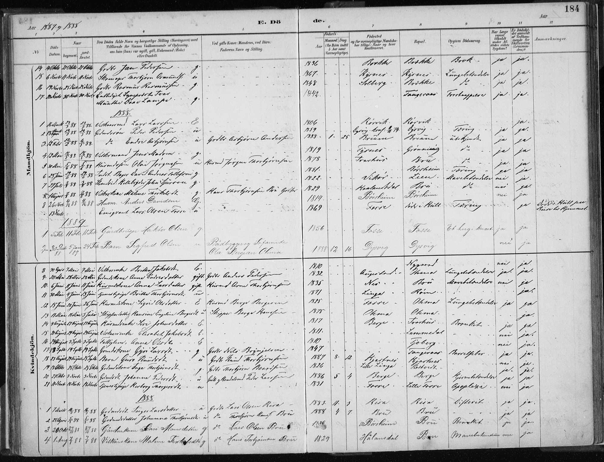 Strandebarm sokneprestembete, AV/SAB-A-78401/H/Haa: Parish register (official) no. B  1, 1886-1908, p. 184