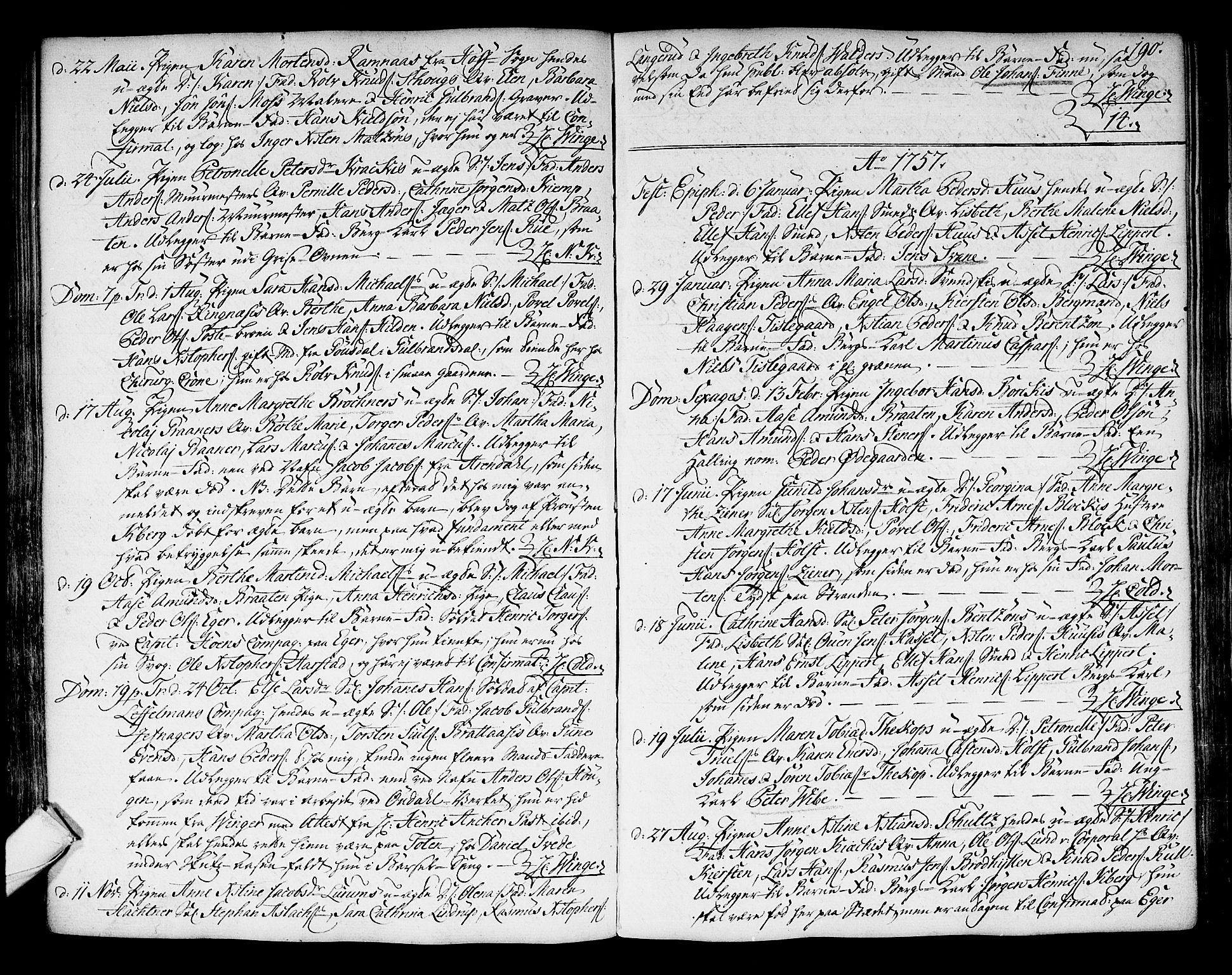 Kongsberg kirkebøker, SAKO/A-22/F/Fa/L0004: Parish register (official) no. I 4, 1756-1768, p. 190