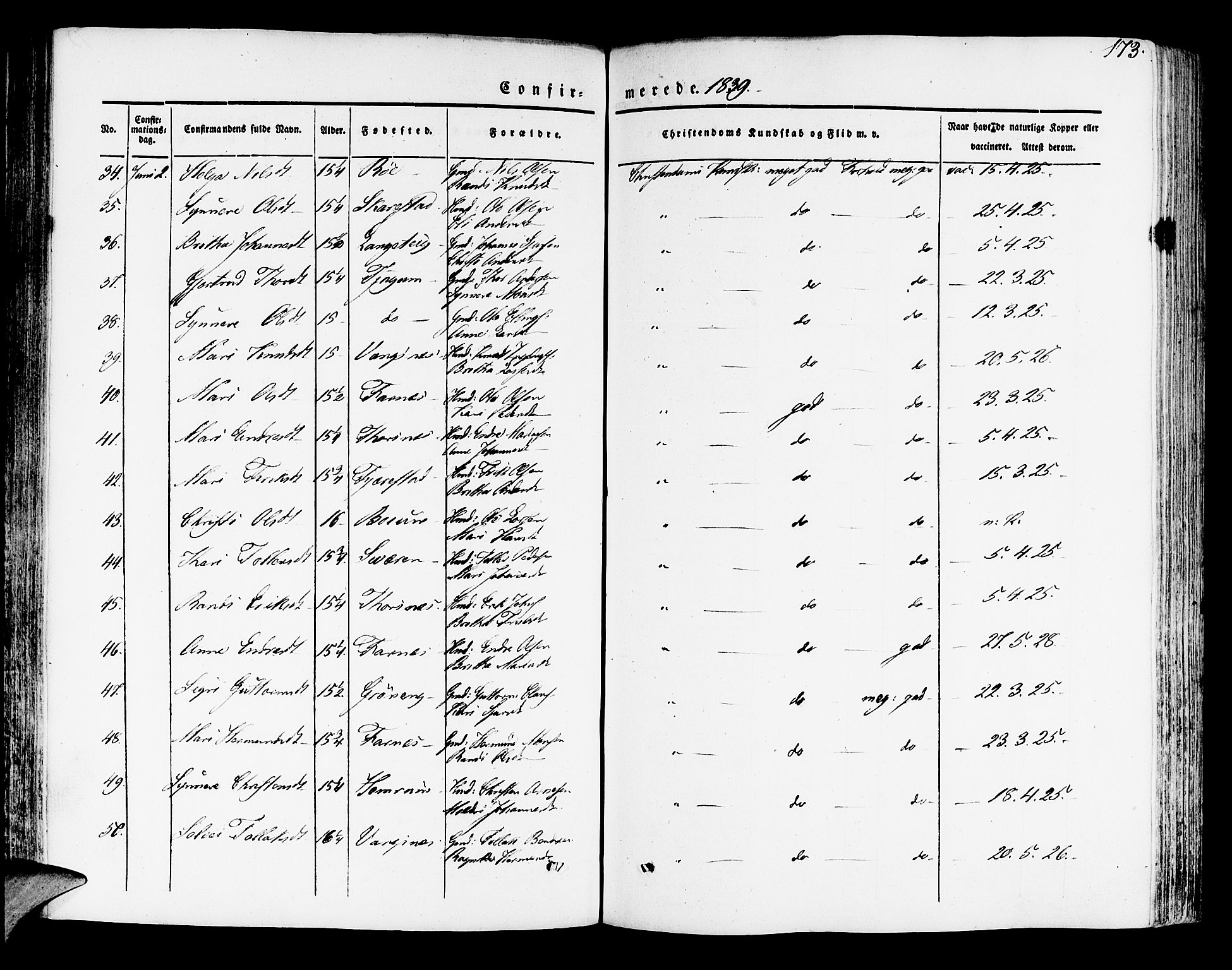 Leikanger sokneprestembete, SAB/A-81001: Parish register (official) no. A 7, 1838-1851, p. 173