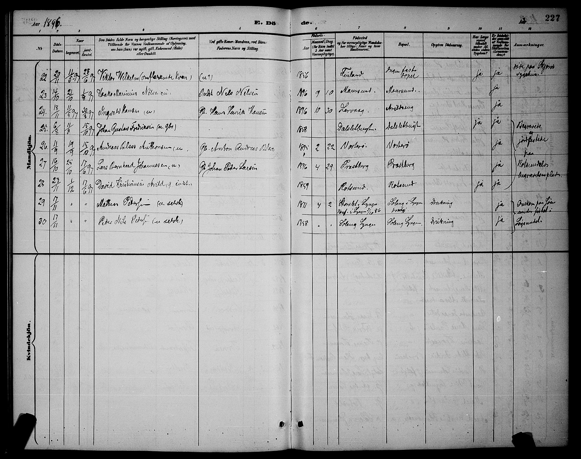 Skjervøy sokneprestkontor, AV/SATØ-S-1300/H/Ha/Hab/L0007klokker: Parish register (copy) no. 7, 1889-1899, p. 227