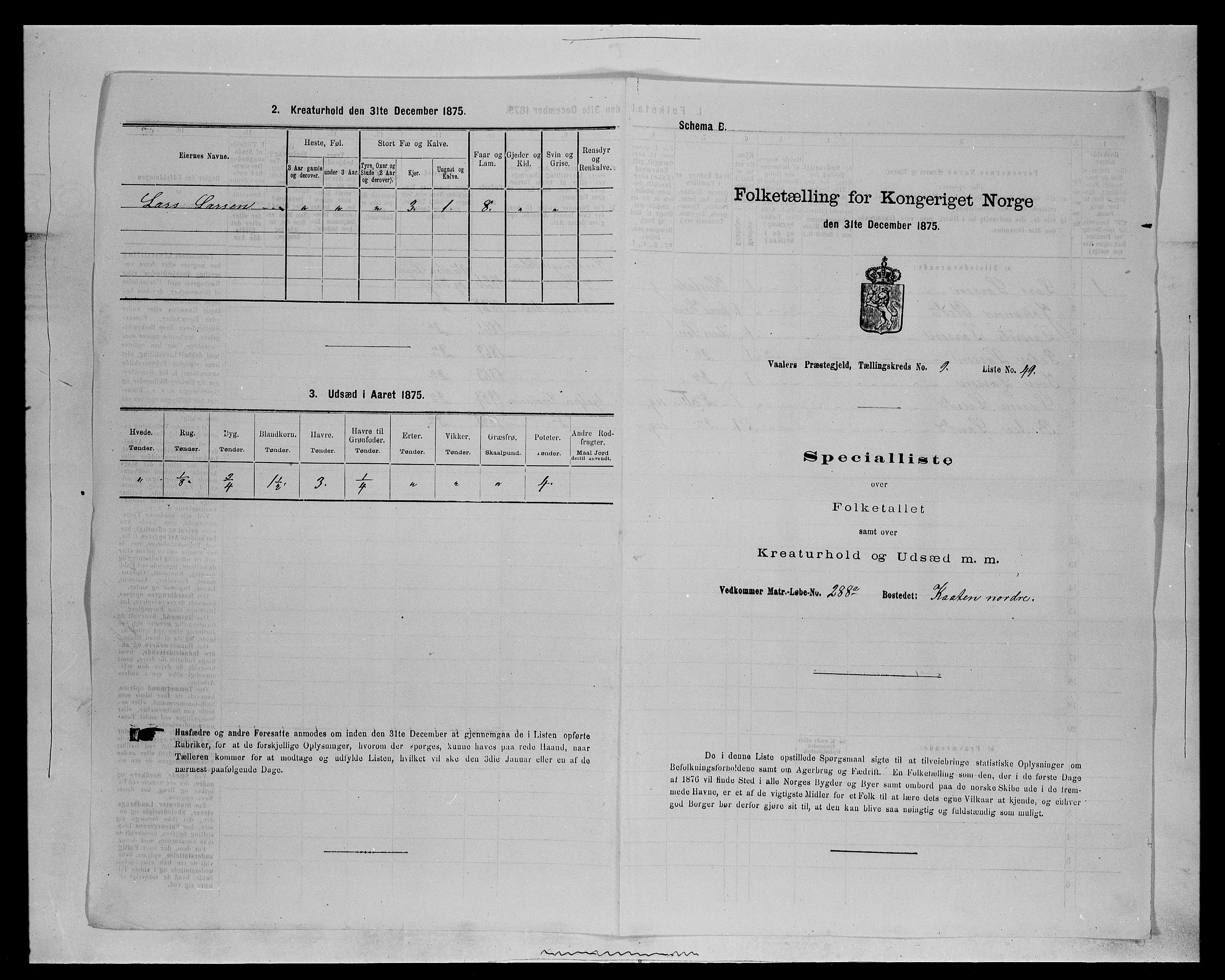 SAH, 1875 census for 0426P Våler parish (Hedmark), 1875, p. 1279