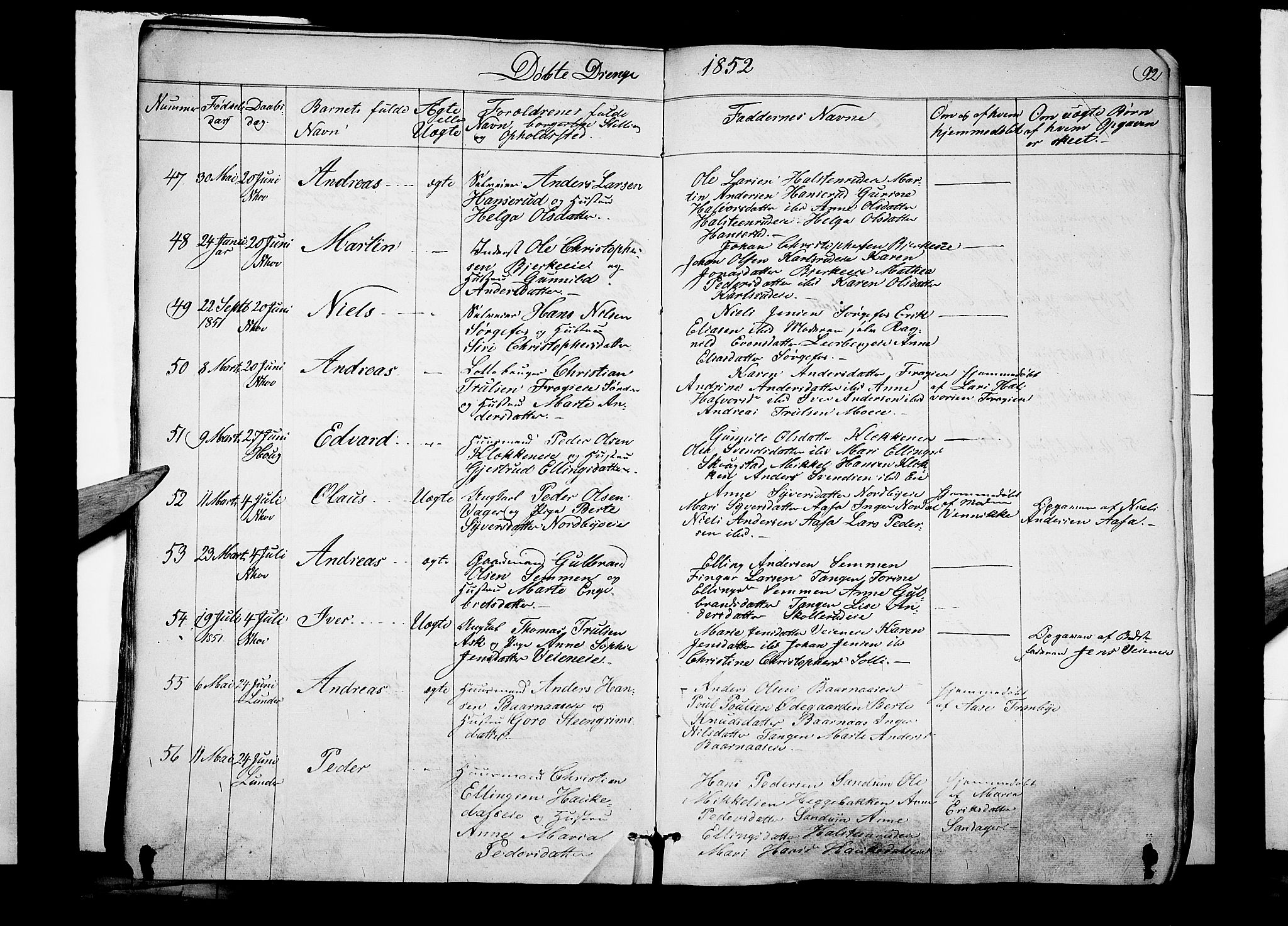 Norderhov kirkebøker, SAKO/A-237/F/Fa/L0011: Parish register (official) no. 11, 1847-1856, p. 92
