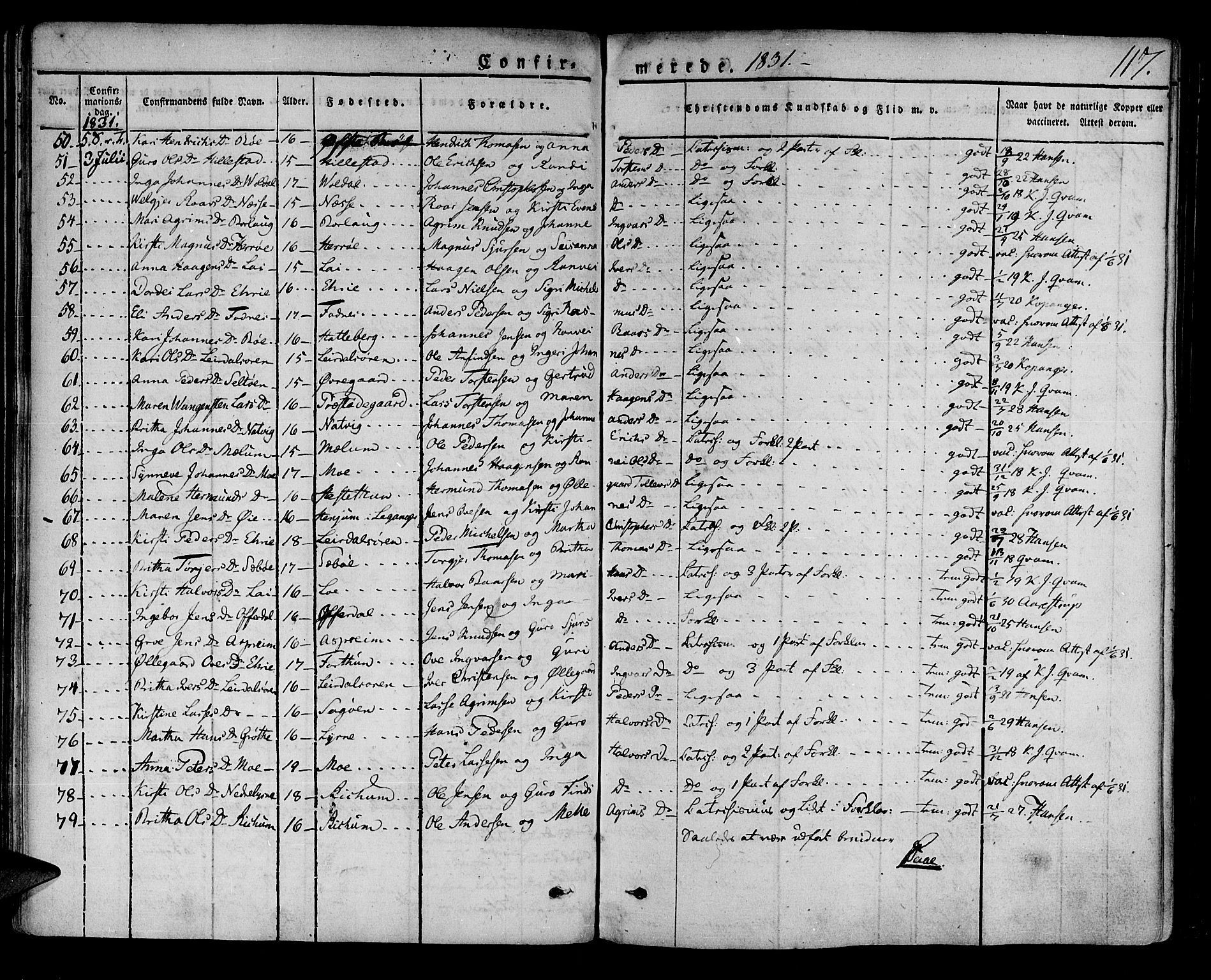 Lærdal sokneprestembete, SAB/A-81201: Parish register (official) no. A 5, 1822-1834, p. 117