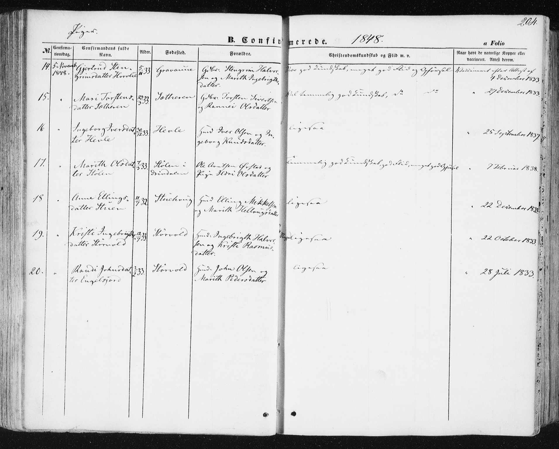 Ministerialprotokoller, klokkerbøker og fødselsregistre - Sør-Trøndelag, SAT/A-1456/678/L0899: Parish register (official) no. 678A08, 1848-1872, p. 204