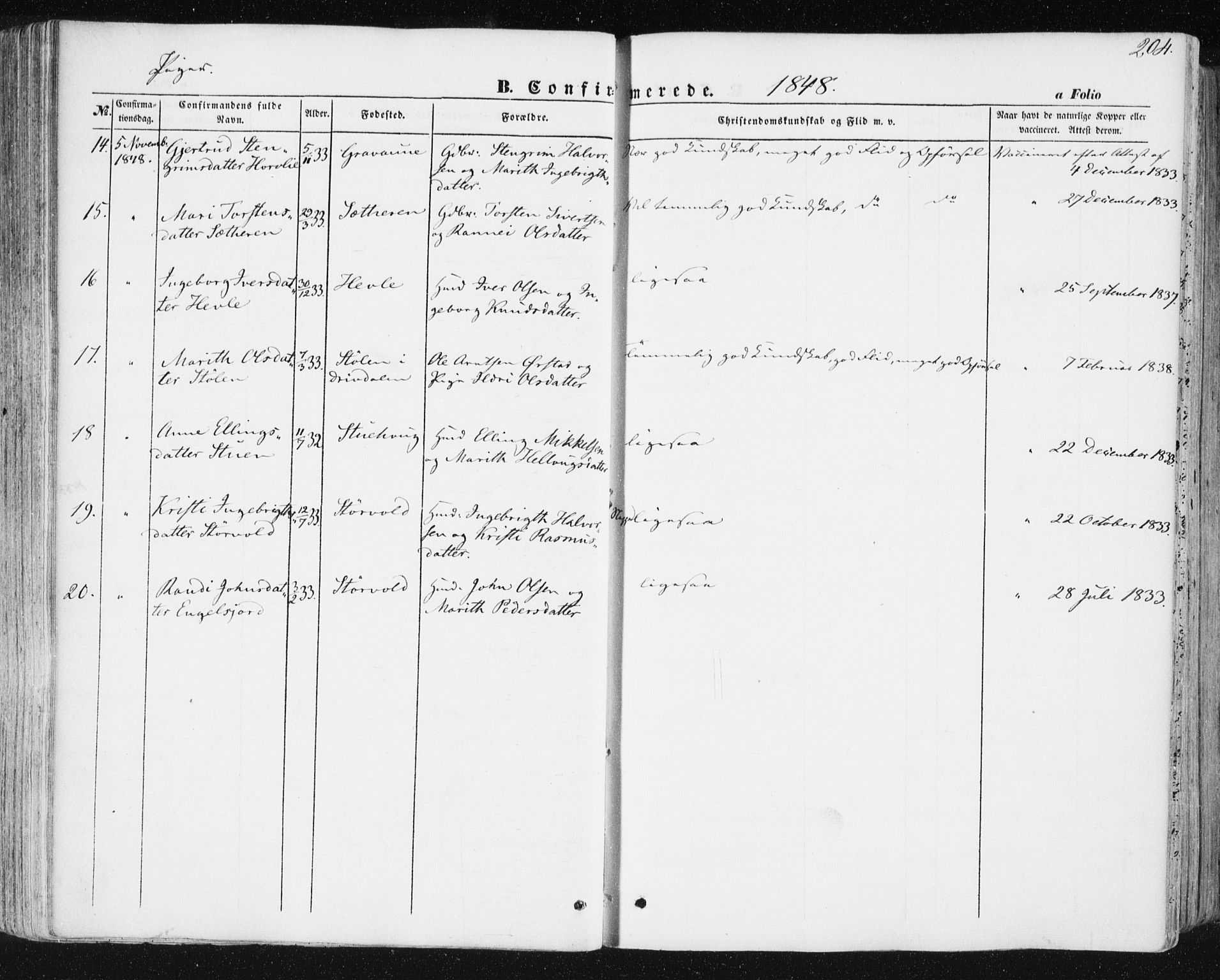 Ministerialprotokoller, klokkerbøker og fødselsregistre - Sør-Trøndelag, AV/SAT-A-1456/678/L0899: Parish register (official) no. 678A08, 1848-1872, p. 204