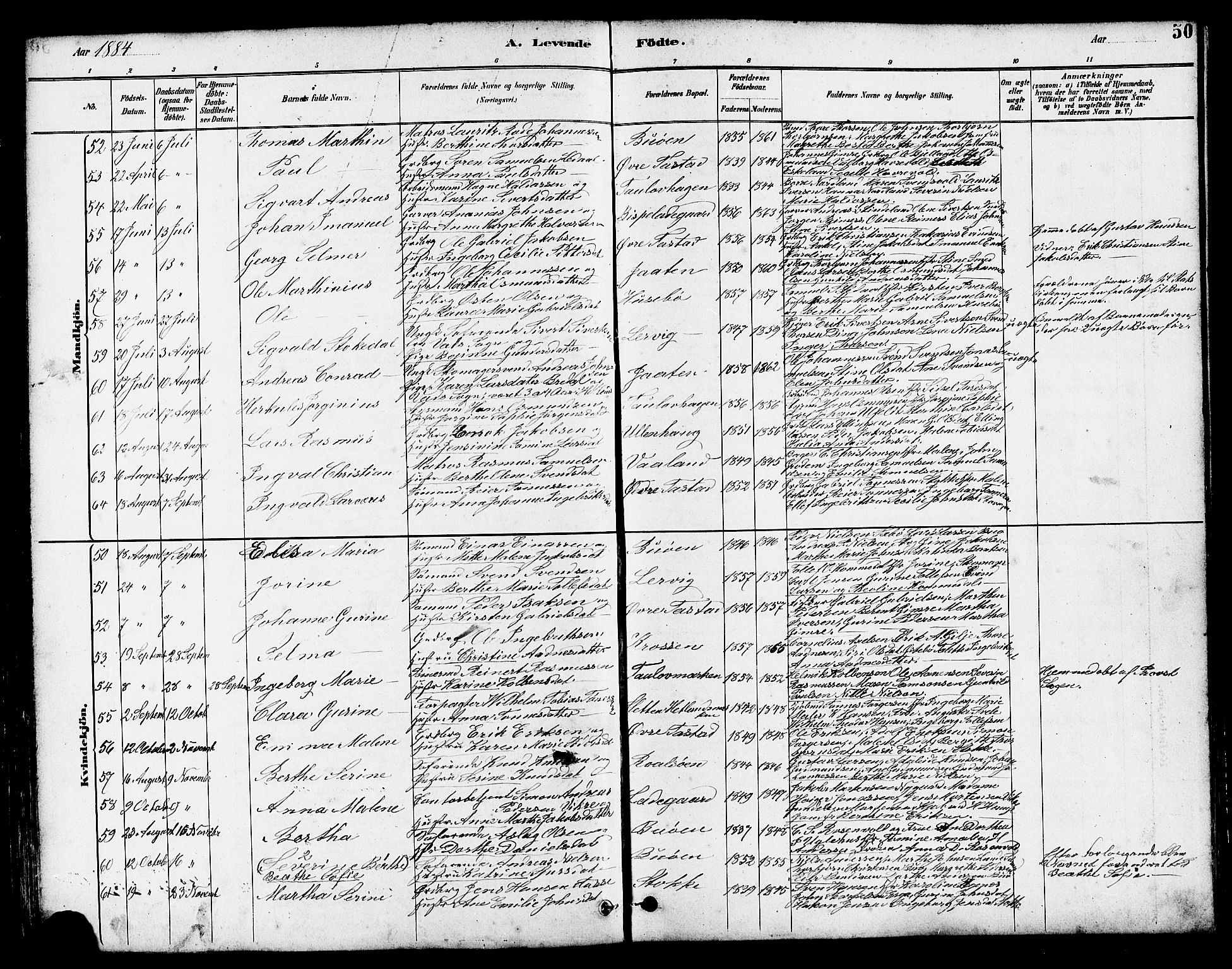 Hetland sokneprestkontor, AV/SAST-A-101826/30/30BB/L0005: Parish register (copy) no. B 5, 1878-1910, p. 50