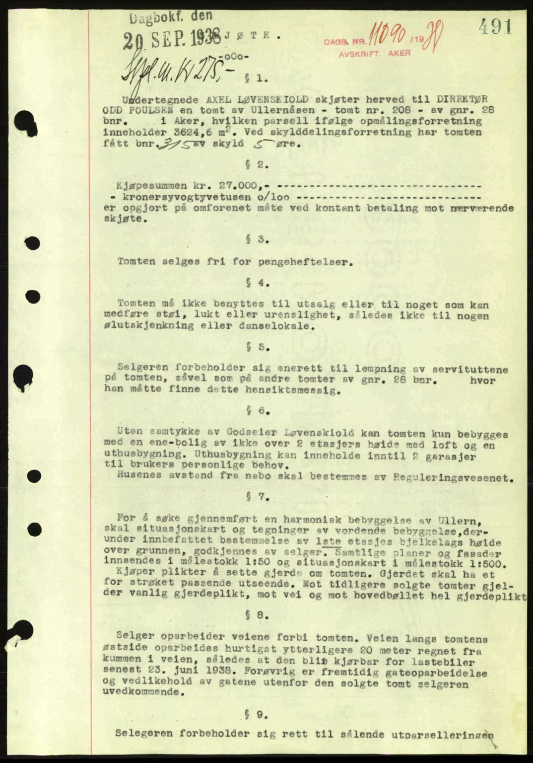 Aker herredsskriveri, SAO/A-10896/G/Gb/Gba/Gbab/L0025: Mortgage book no. A154-155, 1938-1938, Diary no: : 11090/1938