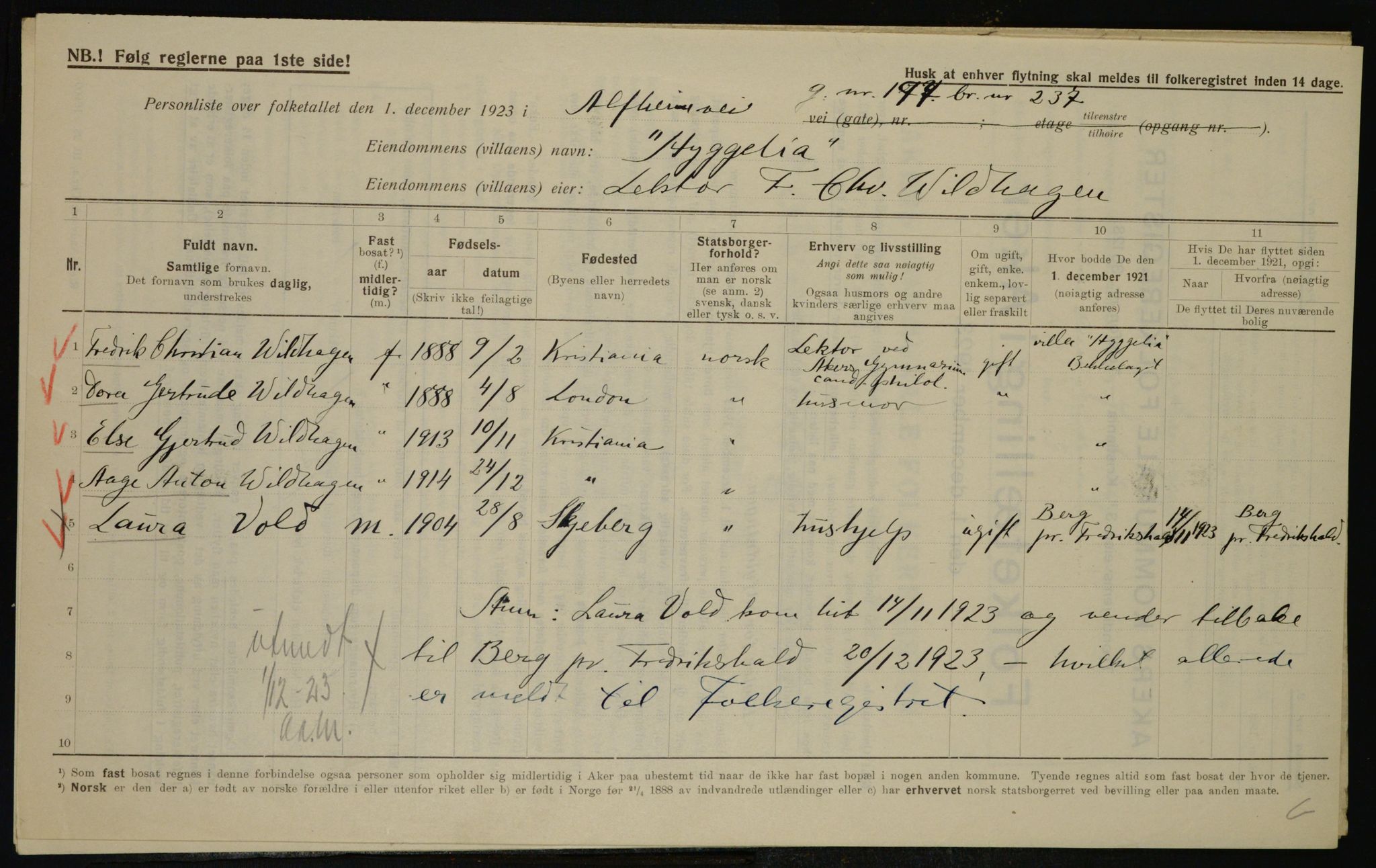 , Municipal Census 1923 for Aker, 1923, p. 41261