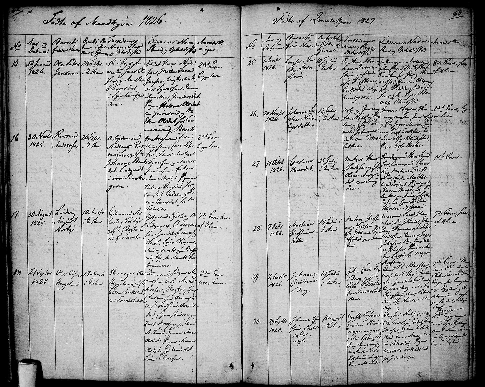 Halden prestekontor Kirkebøker, AV/SAO-A-10909/F/Fa/L0004: Parish register (official) no. I 4, 1823-1834, p. 62-63