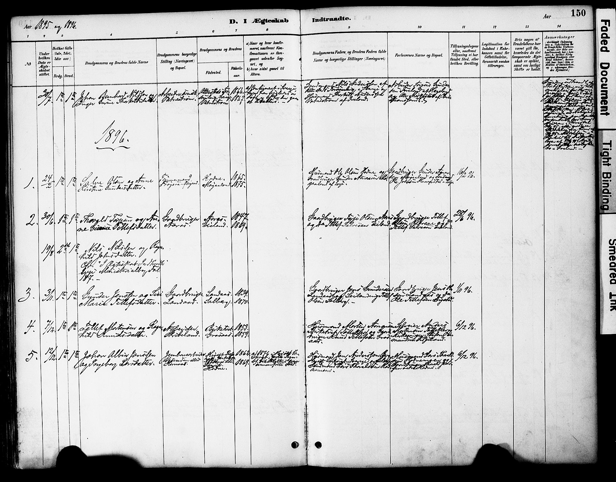 Evje sokneprestkontor, AV/SAK-1111-0008/F/Fa/Fac/L0003: Parish register (official) no. A 3, 1884-1909, p. 150