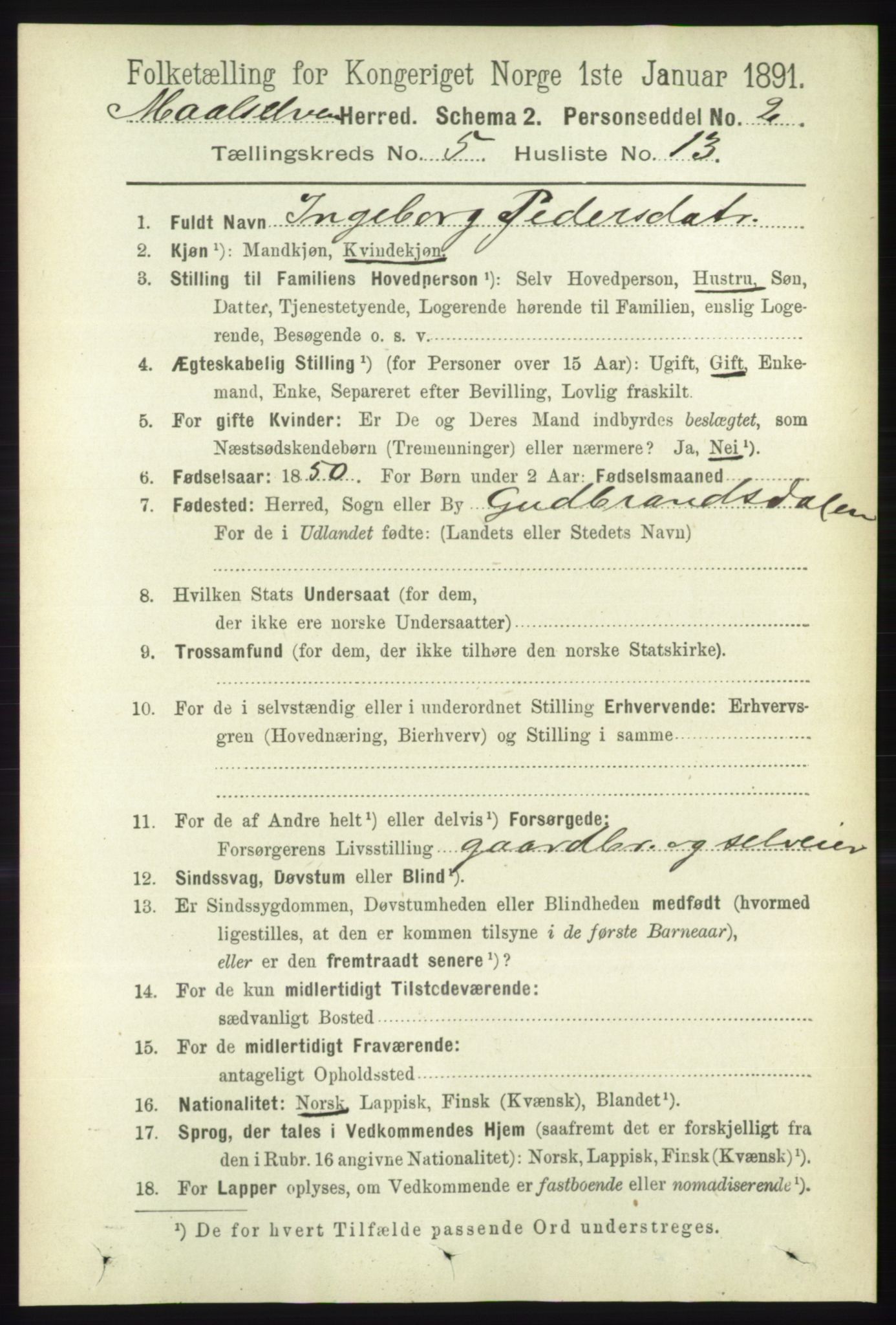 RA, 1891 census for 1924 Målselv, 1891, p. 1714