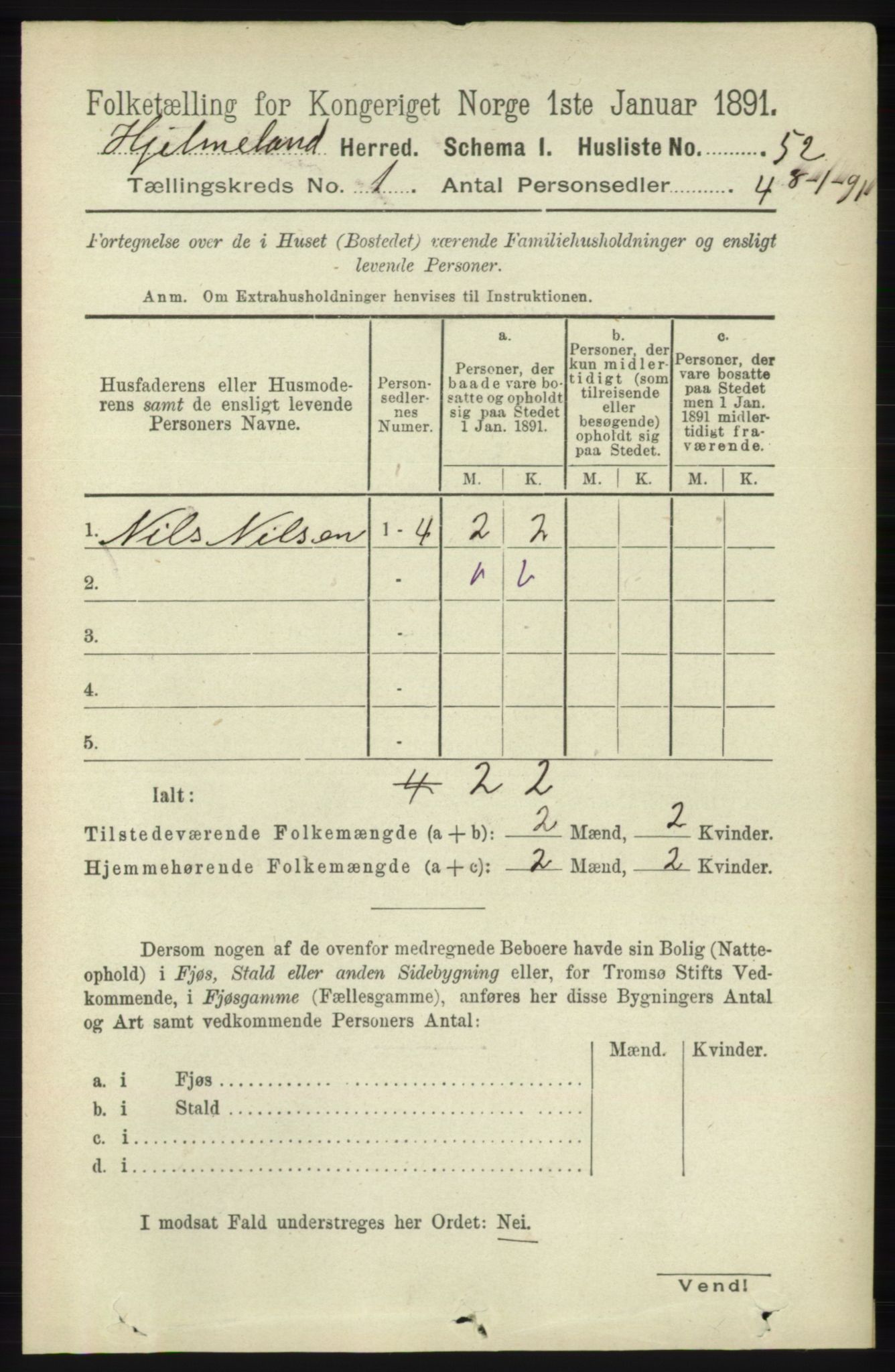 RA, 1891 census for 1133 Hjelmeland, 1891, p. 74