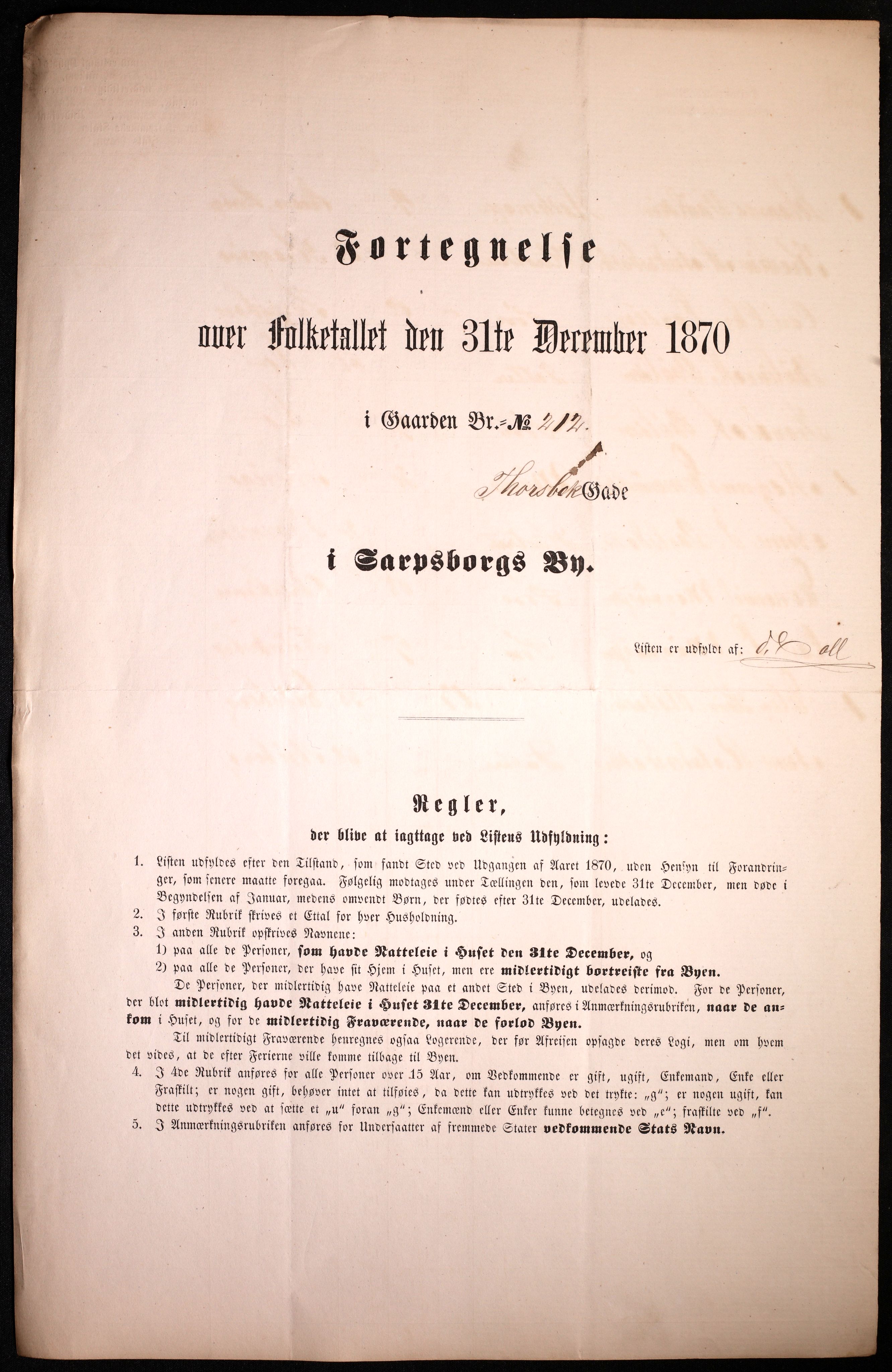 RA, 1870 census for 0102 Sarpsborg, 1870, p. 23