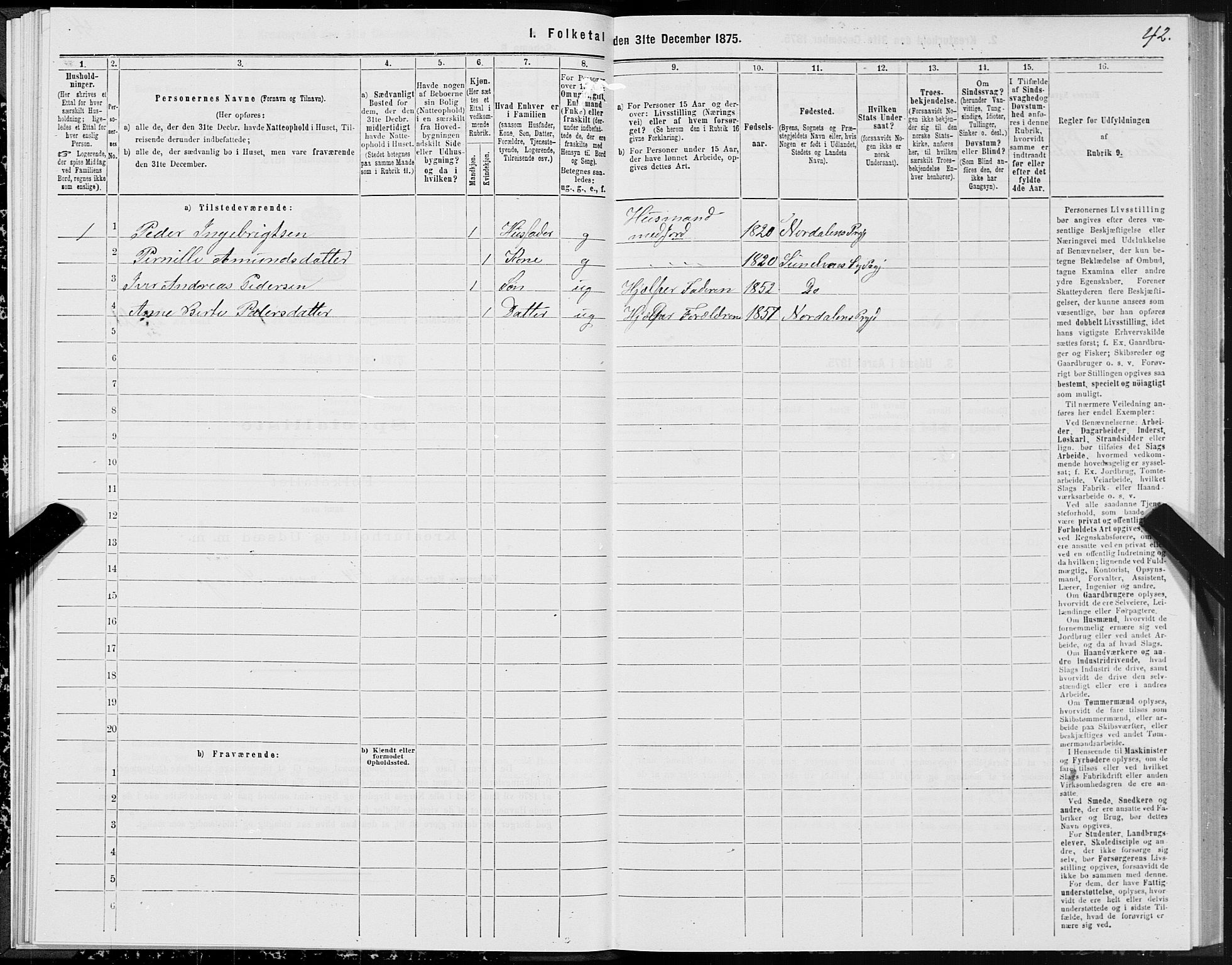 SAT, 1875 census for 1524P Norddal, 1875, p. 1042