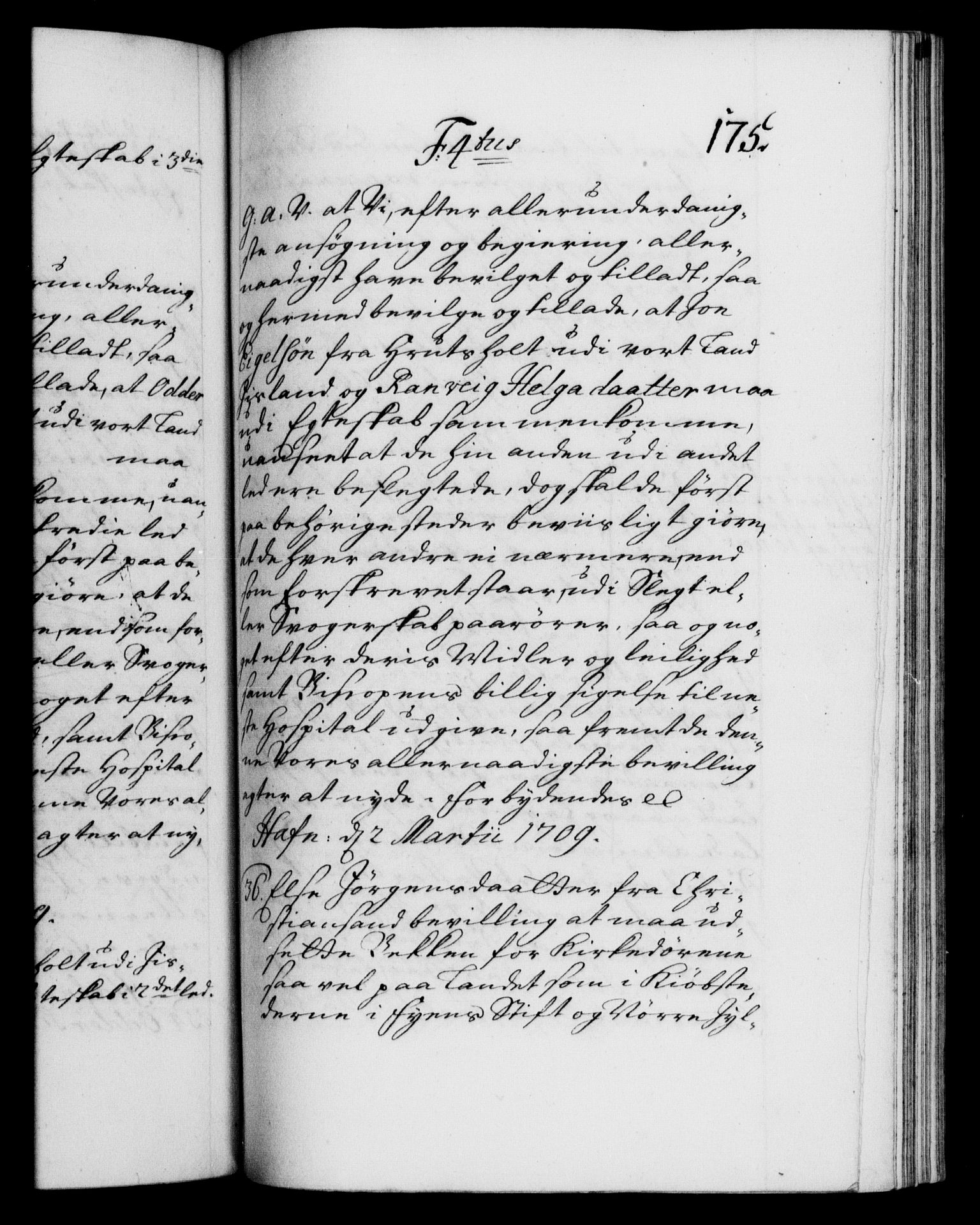 Danske Kanselli 1572-1799, AV/RA-EA-3023/F/Fc/Fca/Fcaa/L0020: Norske registre, 1708-1711, p. 175a