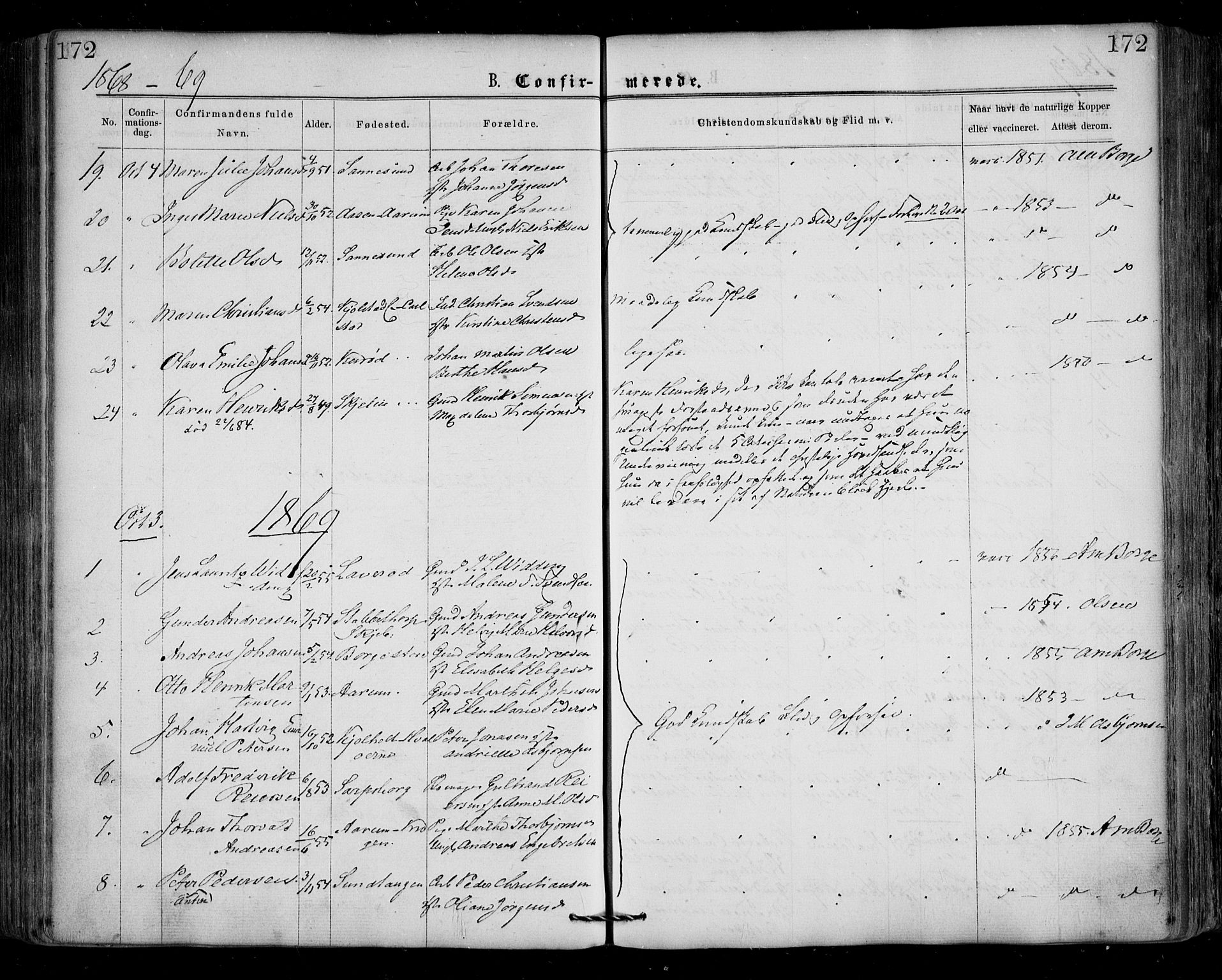 Borge prestekontor Kirkebøker, SAO/A-10903/F/Fa/L0006: Parish register (official) no. I 6, 1861-1874, p. 172