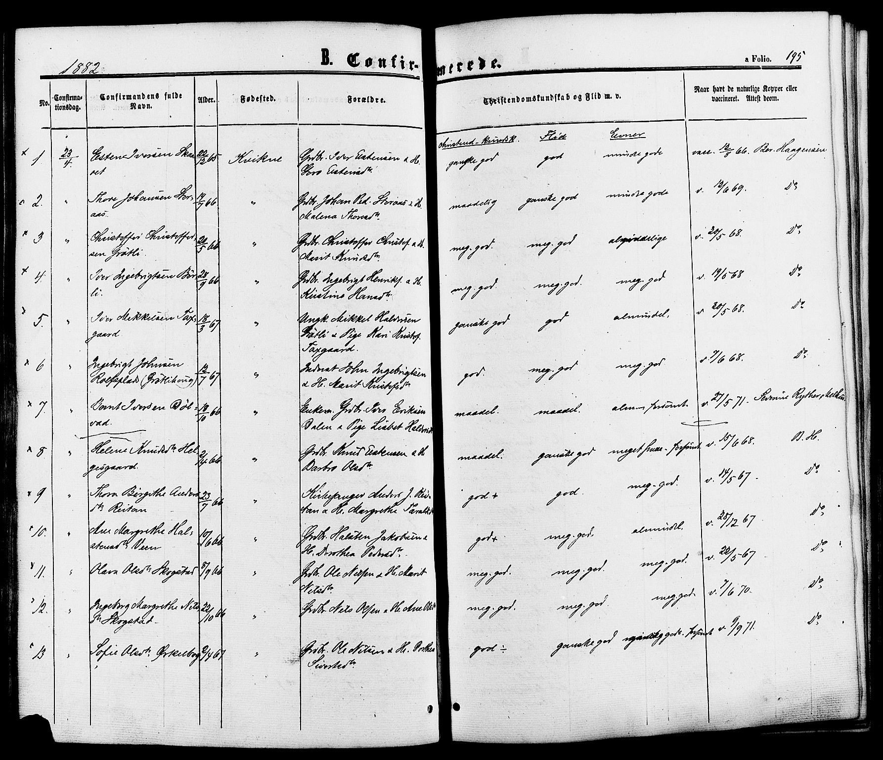 Kvikne prestekontor, SAH/PREST-064/H/Ha/Haa/L0006: Parish register (official) no. 6, 1863-1886, p. 195