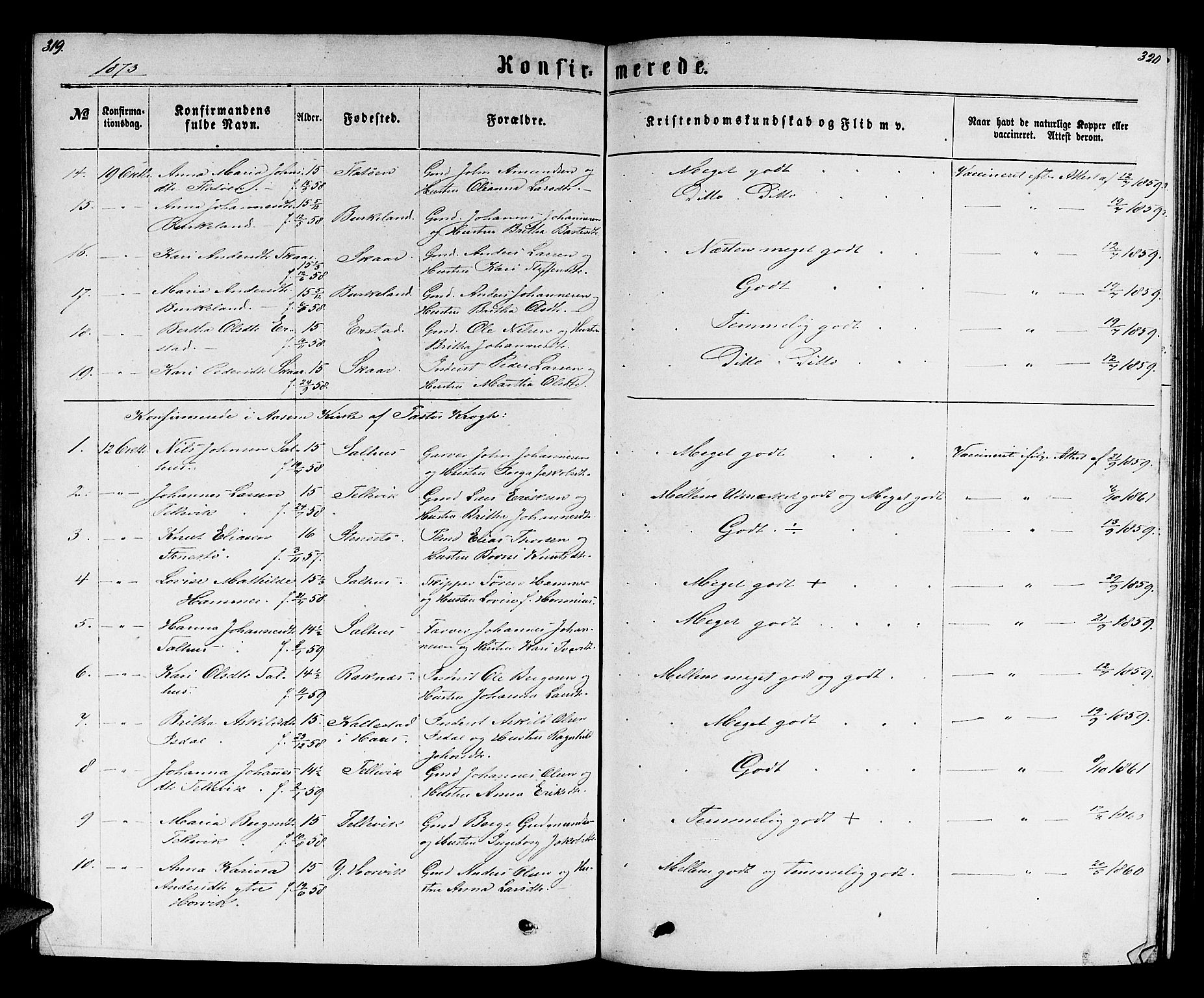 Hamre sokneprestembete, AV/SAB-A-75501/H/Ha/Hab: Parish register (copy) no. B 2, 1863-1880, p. 319-320