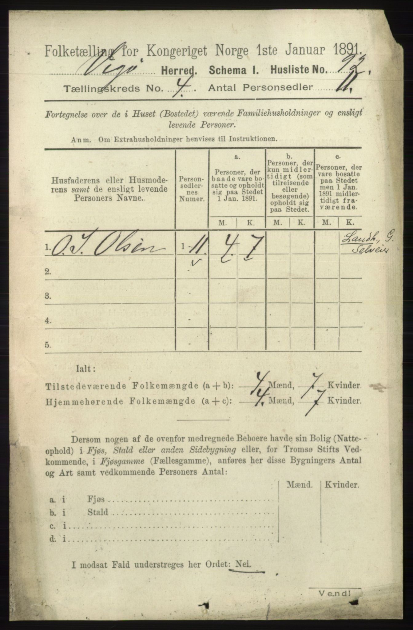 RA, 1891 census for 1815 Vega, 1891, p. 1456