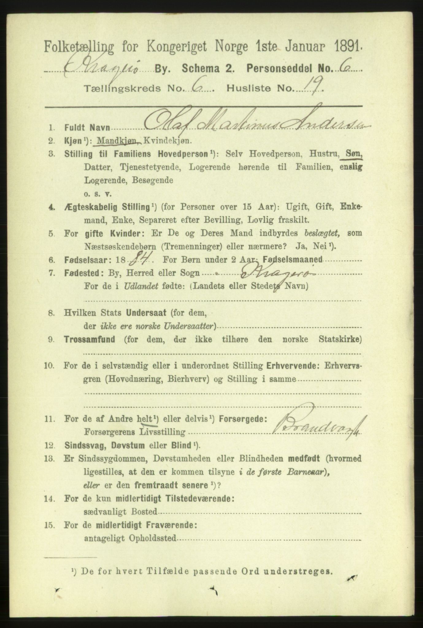 RA, 1891 census for 0801 Kragerø, 1891, p. 3461