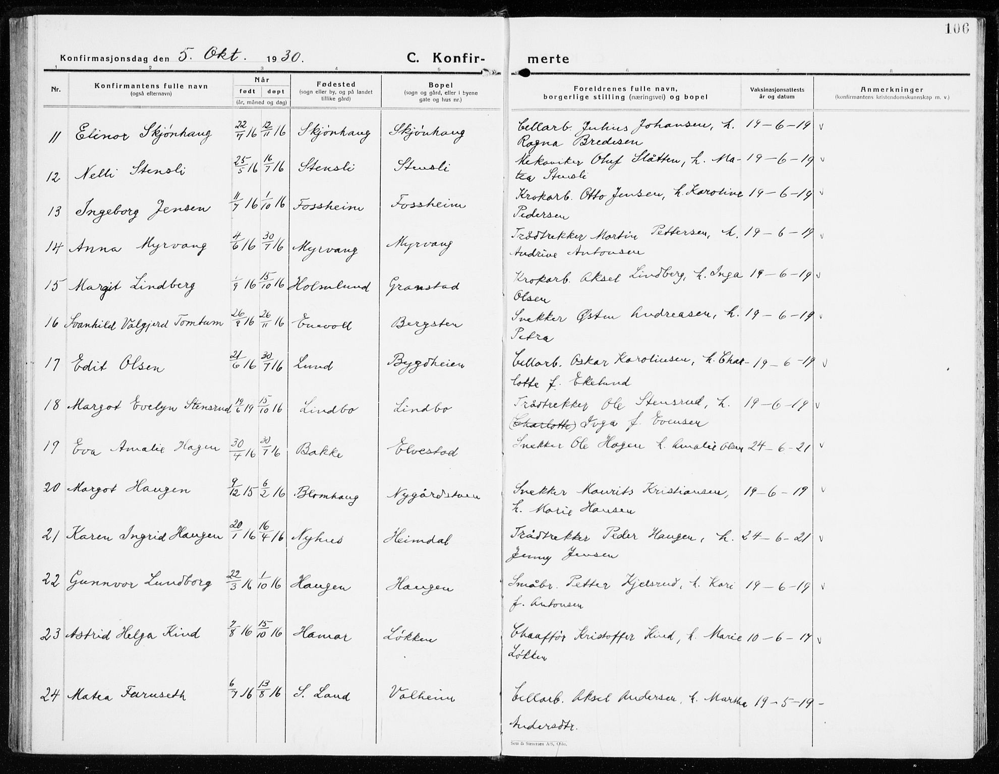 Vardal prestekontor, AV/SAH-PREST-100/H/Ha/Haa/L0018: Parish register (official) no. 18, 1930-1945, p. 106